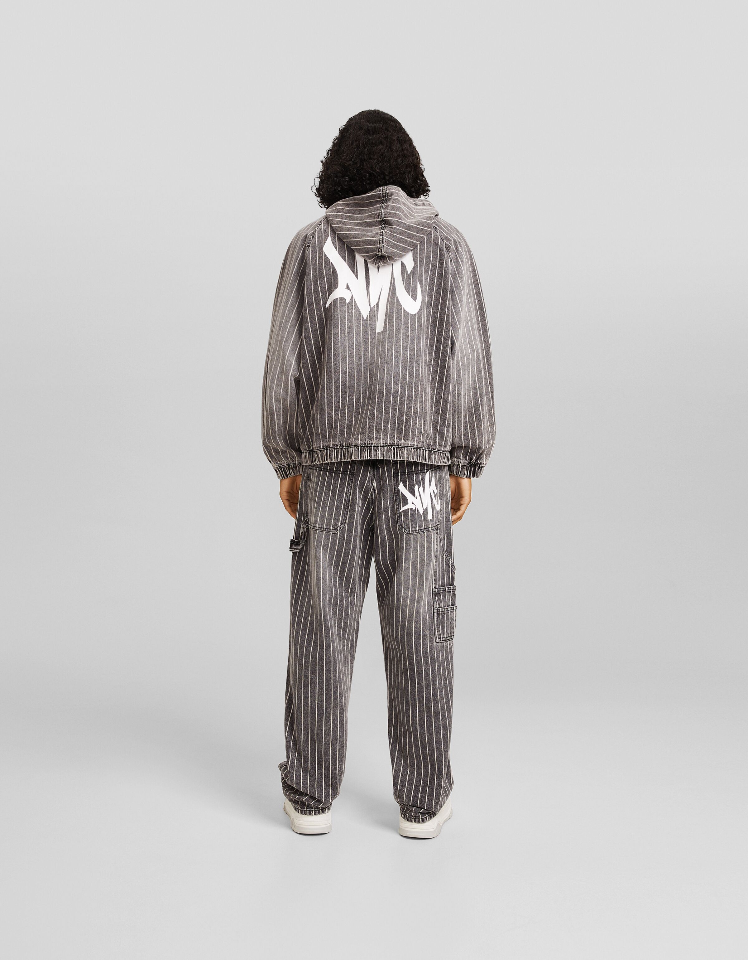 Cazadora denim capucha rayas