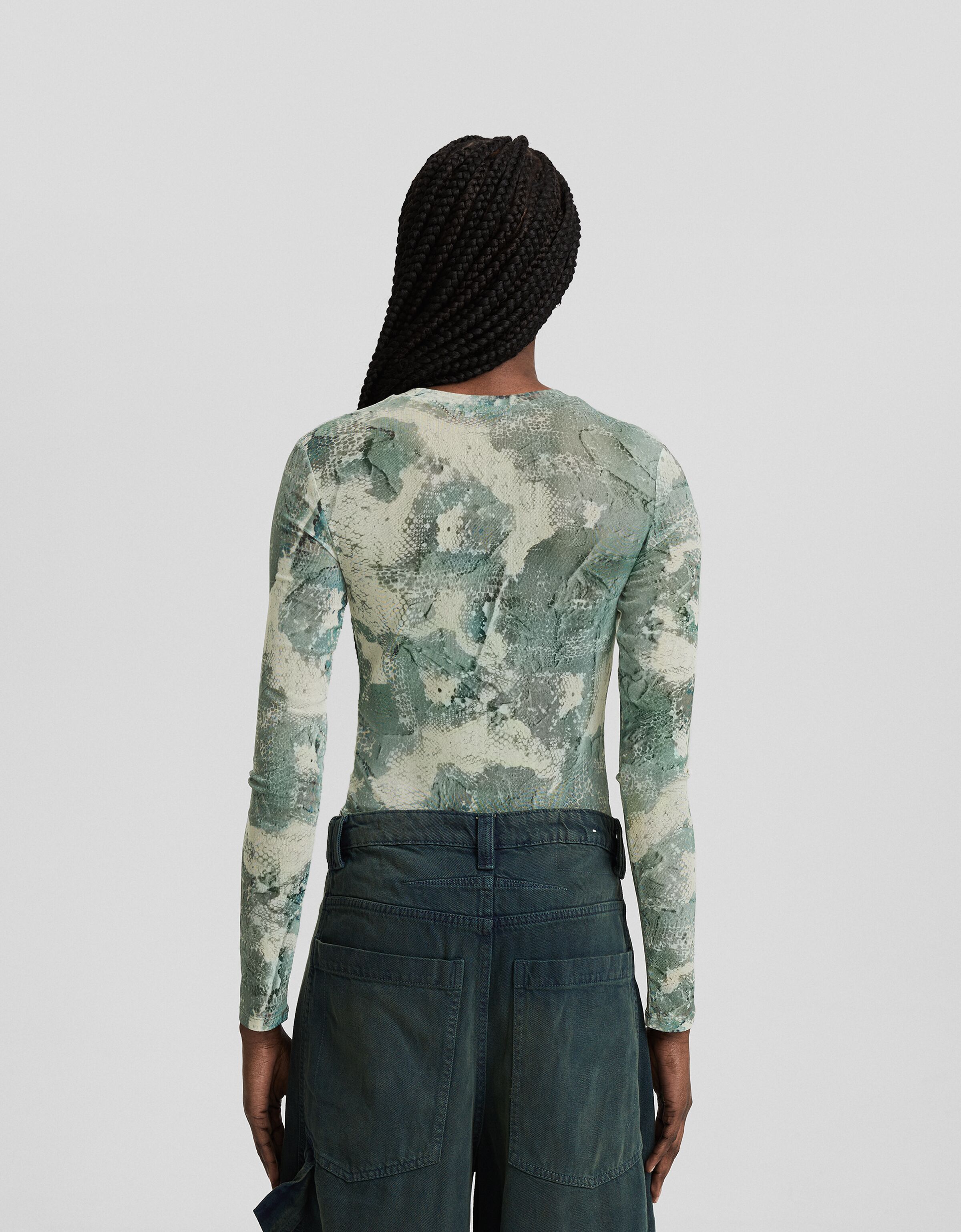 Body manga larga tul animal print