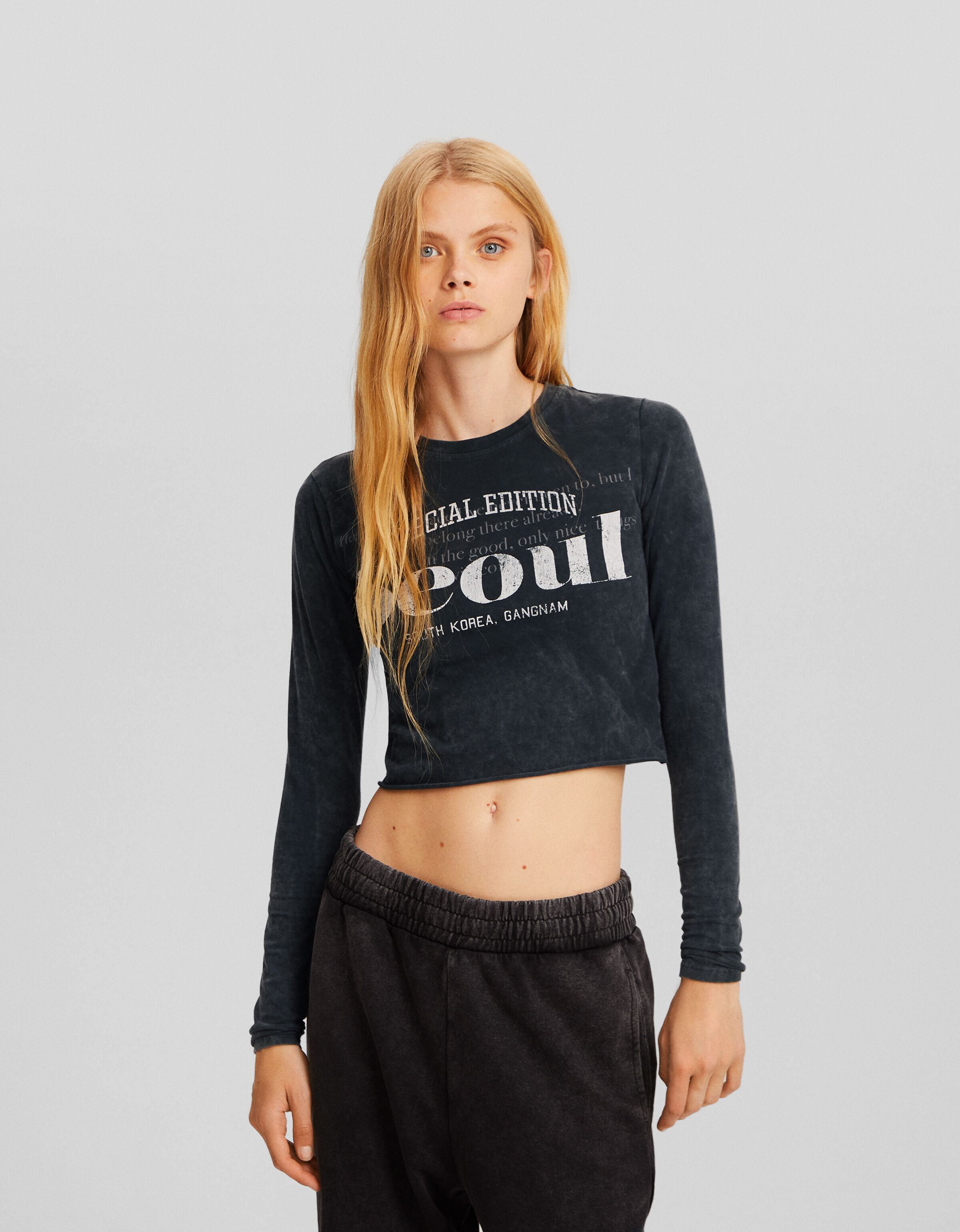 Camiseta manga larga cropped print