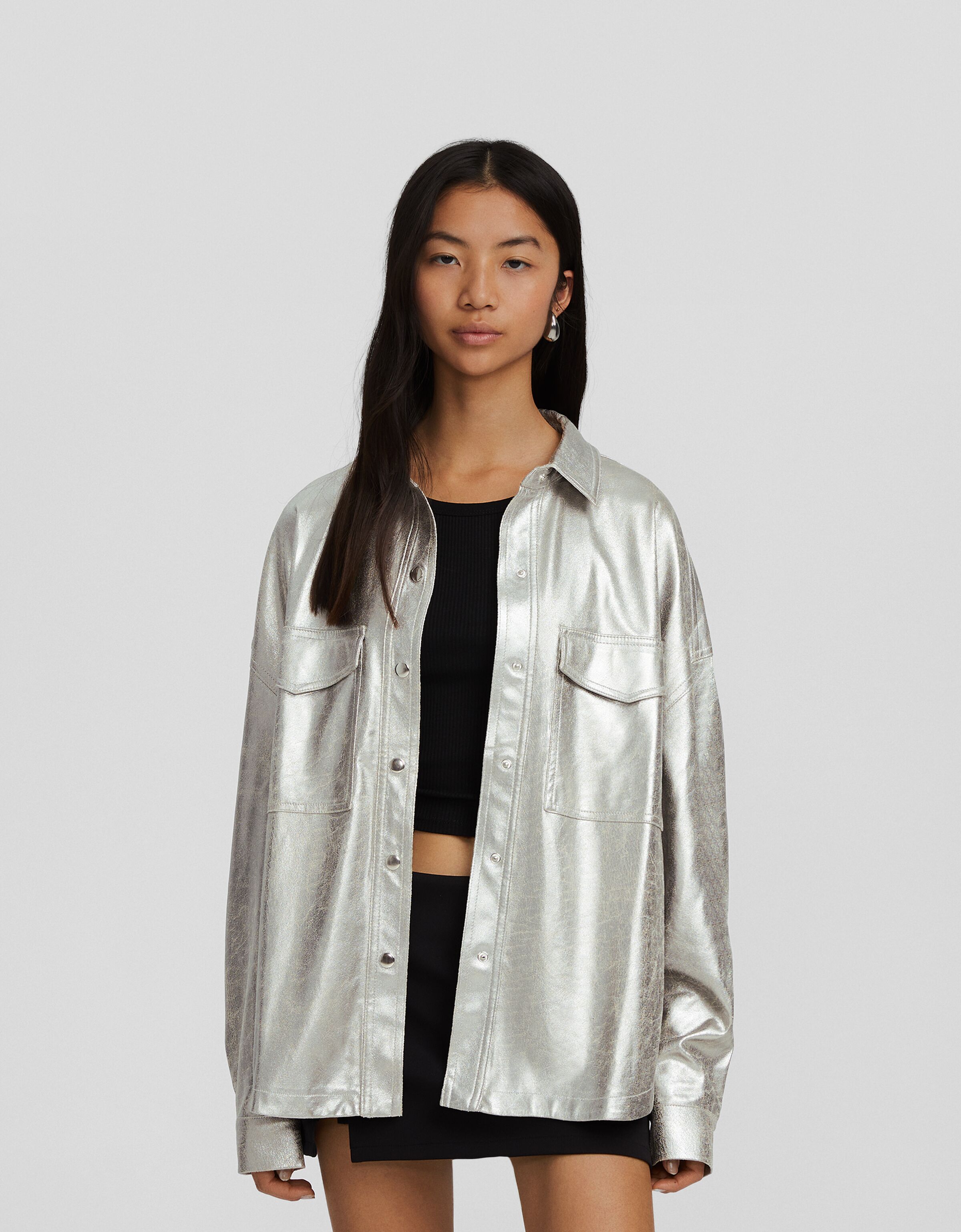 Camisa manga larga oversize metalizada