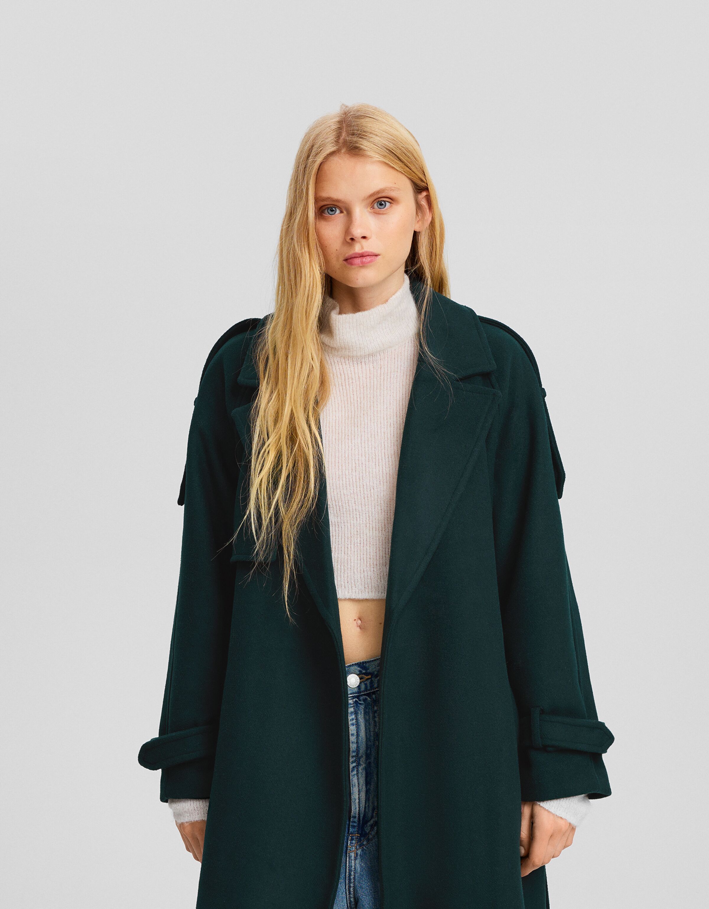 Abrigo trench con lana