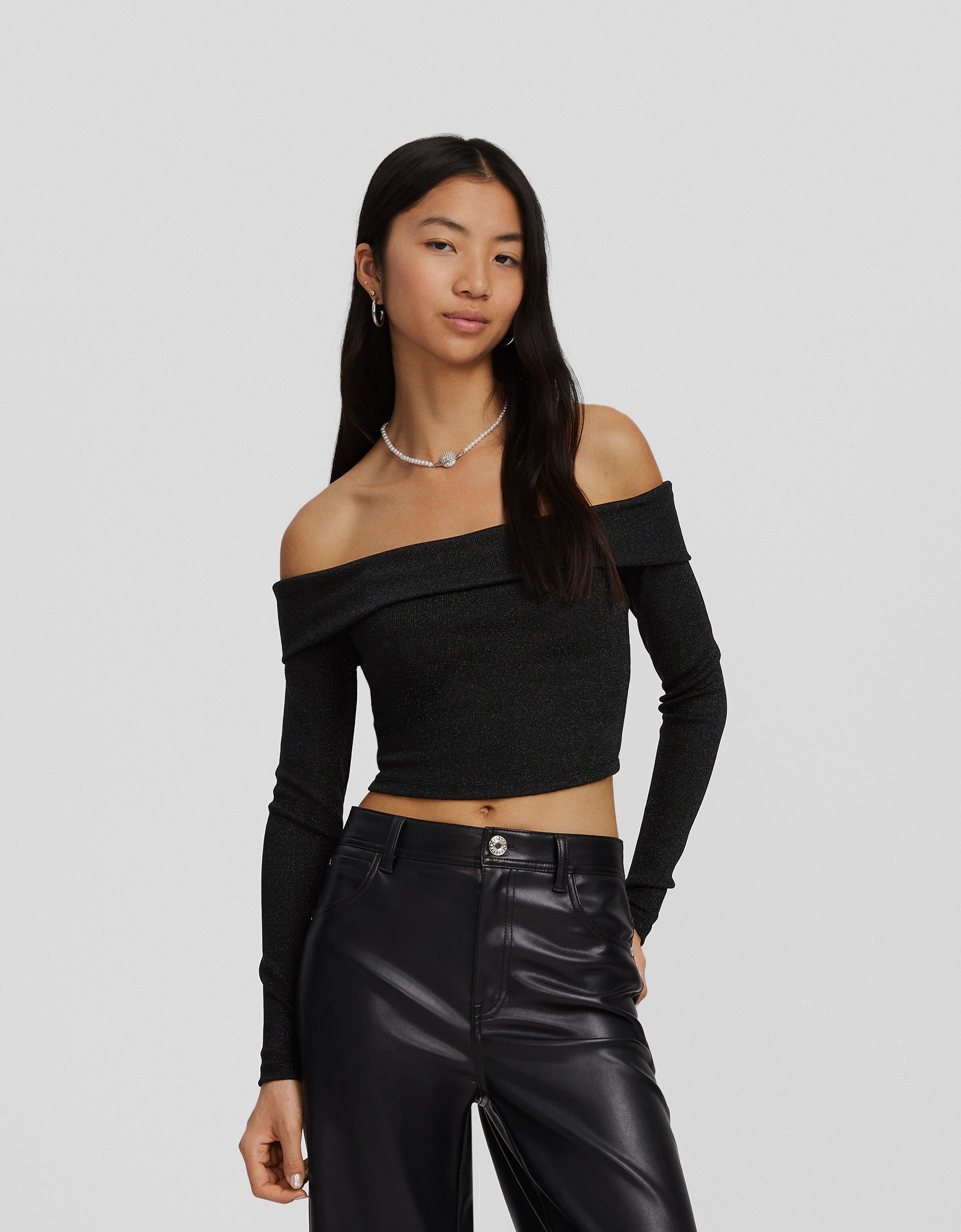 Camiseta manga larga bardot brillo