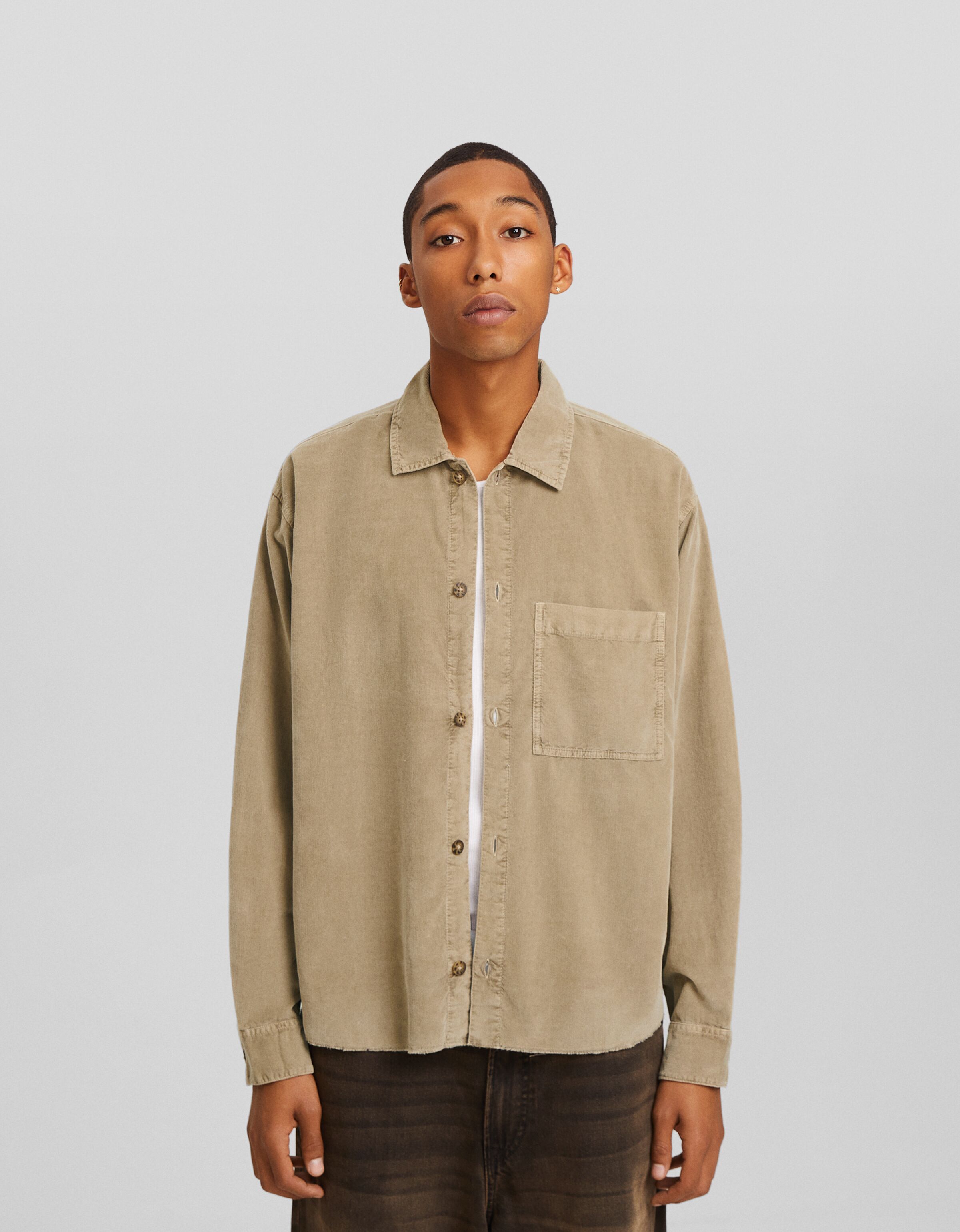 Camisa manga larga cropped pana efecto lavado