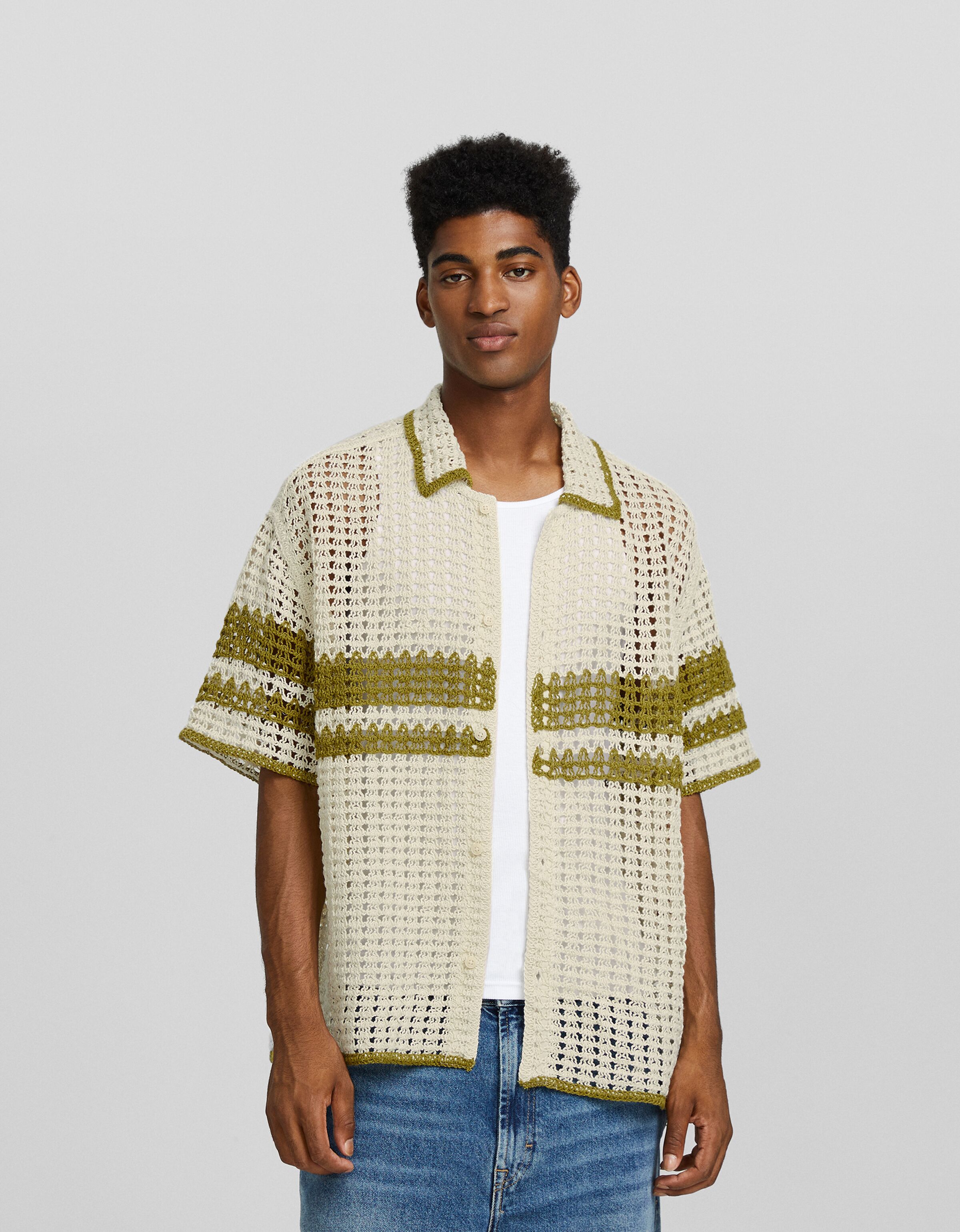 Camisa manga corta crochet rayas