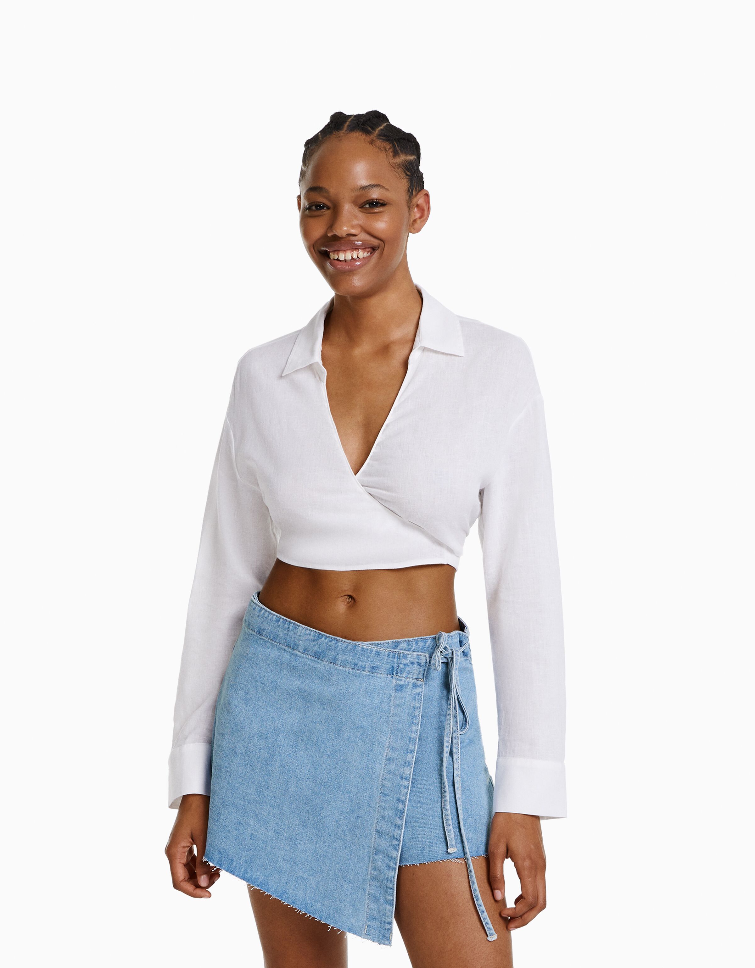 Falda pantalón denim nudo lateral