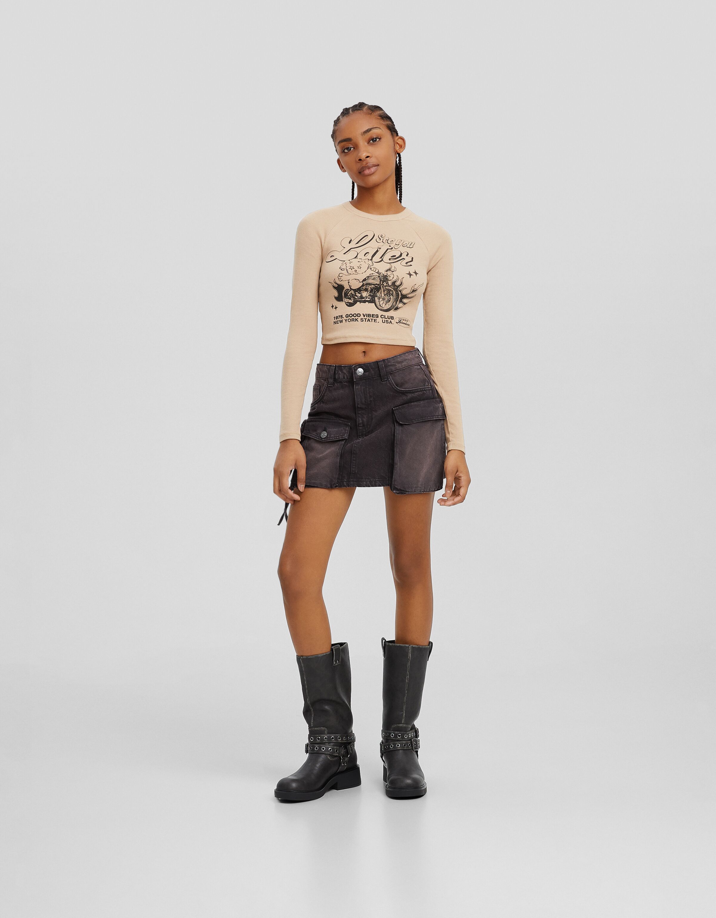 Falda mini sarga multipocket