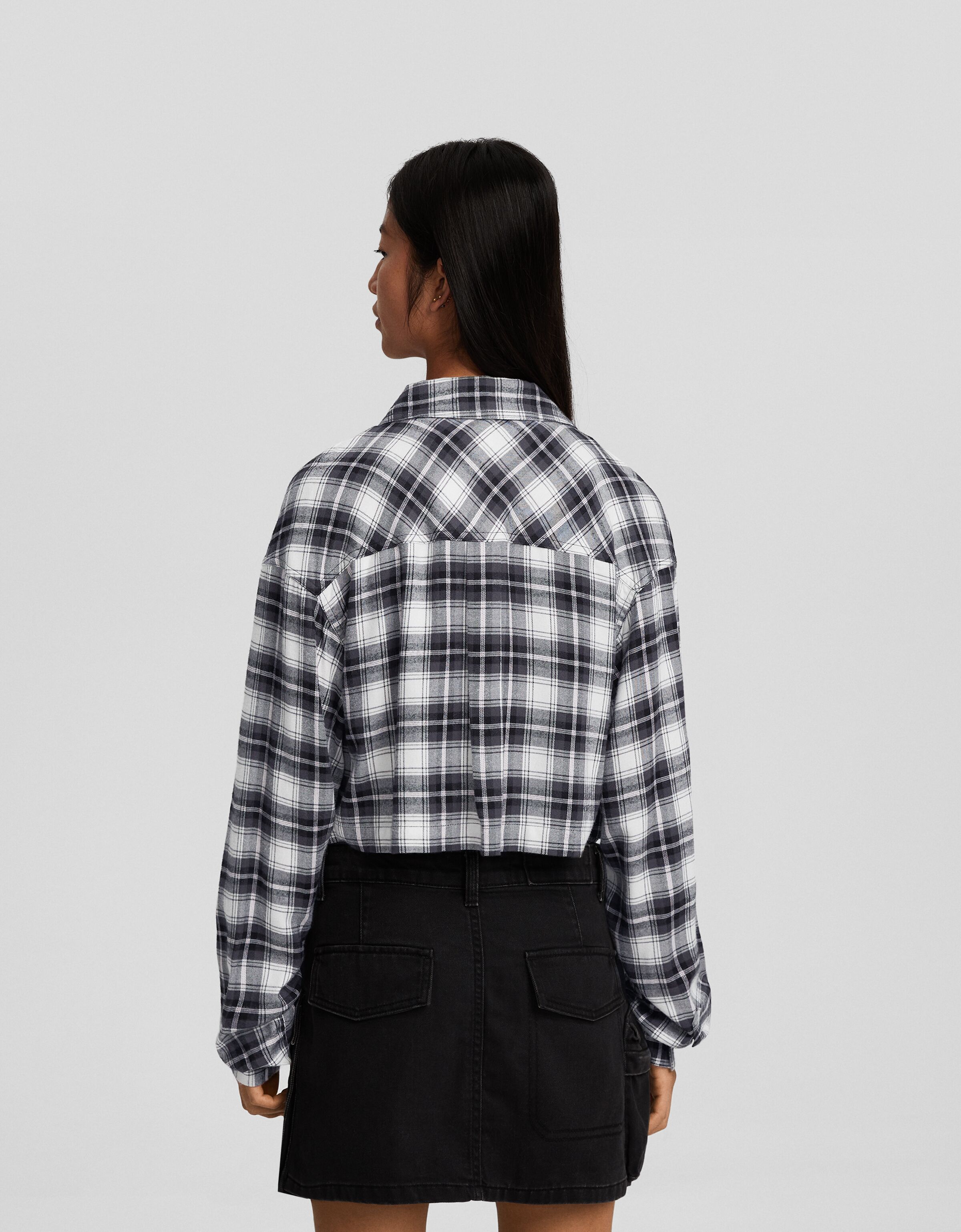 Camisa manga larga cropped cuadros