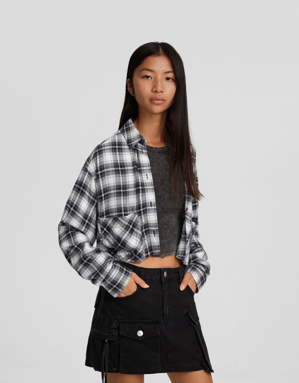 Camisa manga larga cropped cuadros