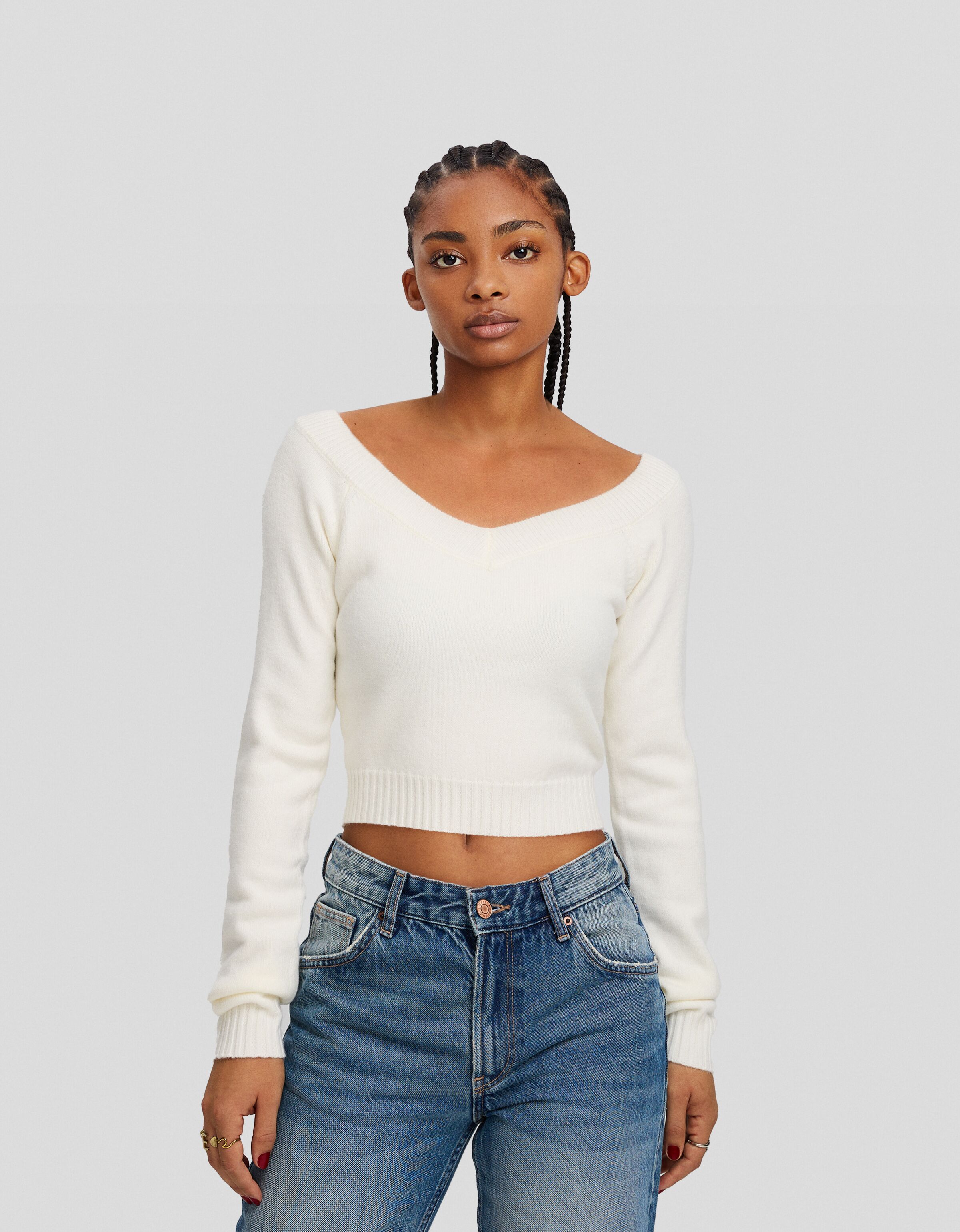 Jersey cropped cuello pico