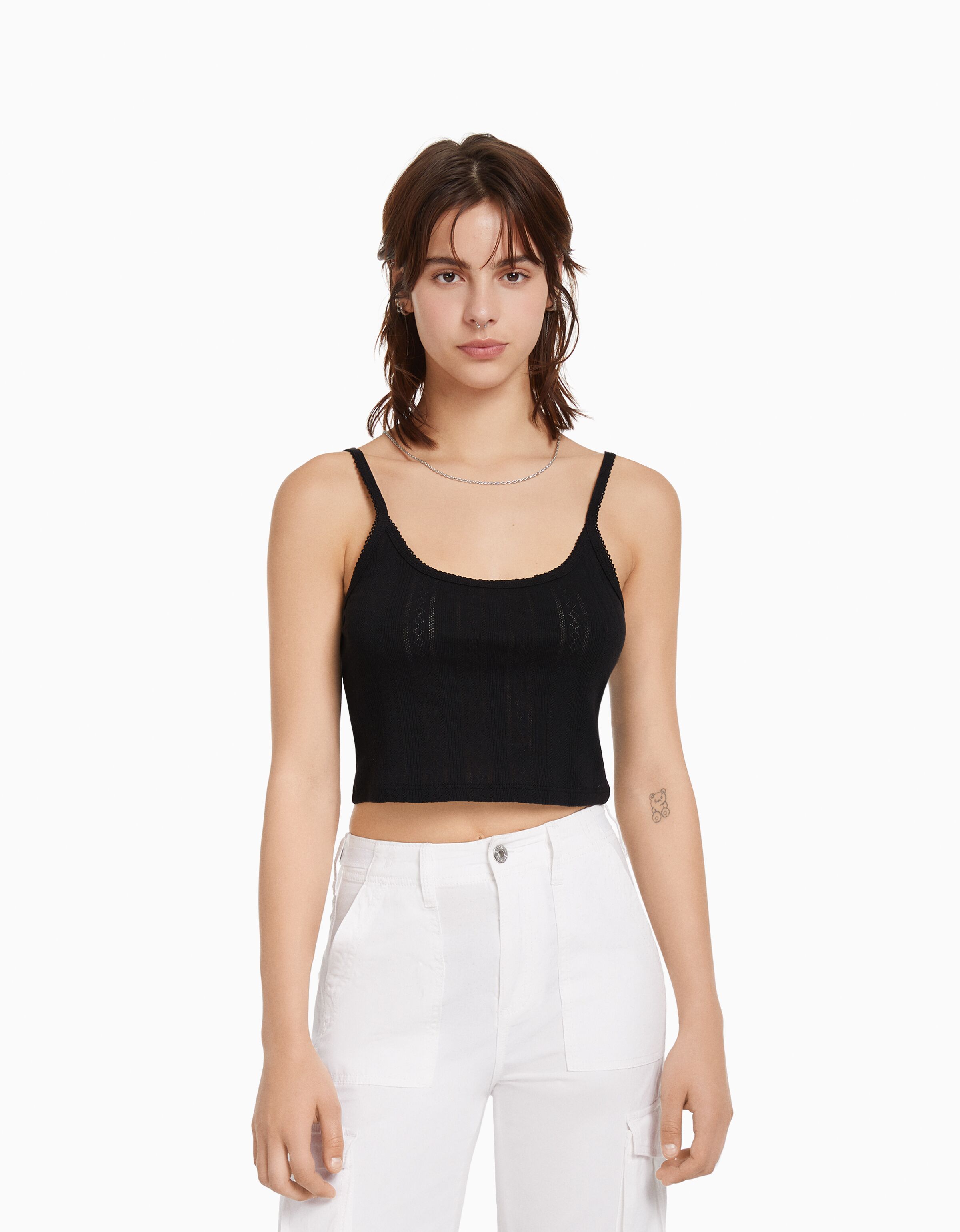 Top tirantes punto pointelle rib