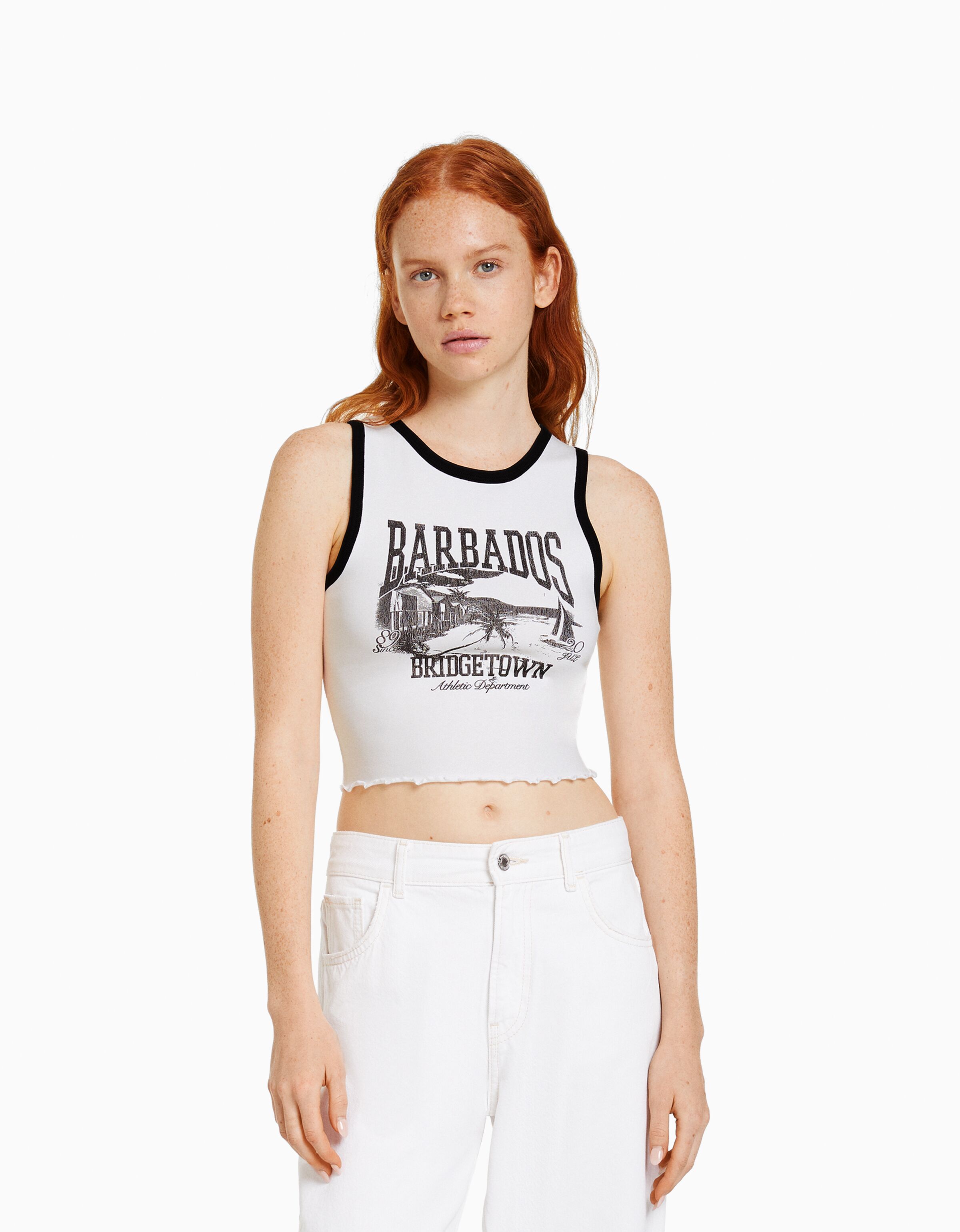 Camiseta sin mangas cropped ajustada print