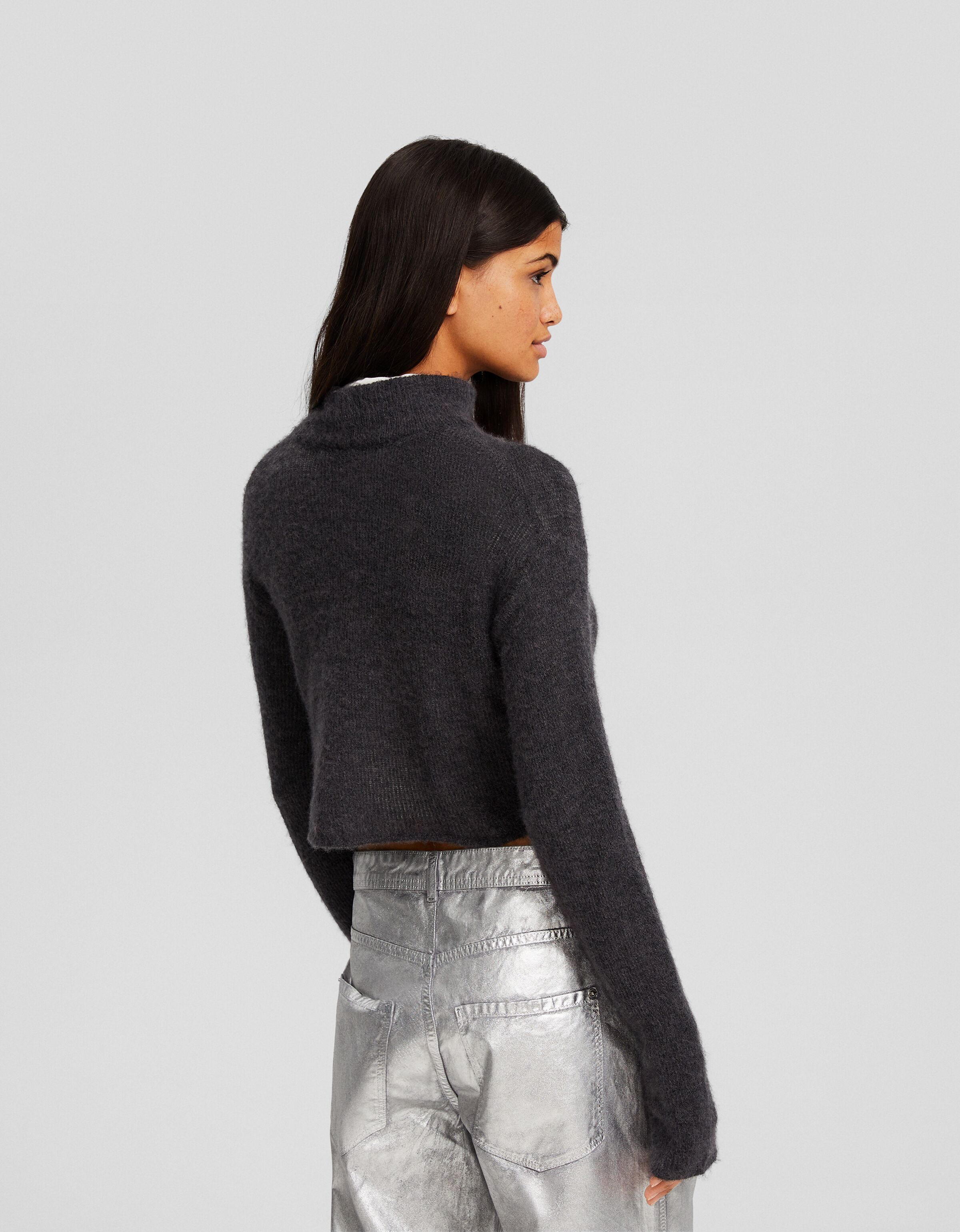 Jersey cuello subido cropped transparente