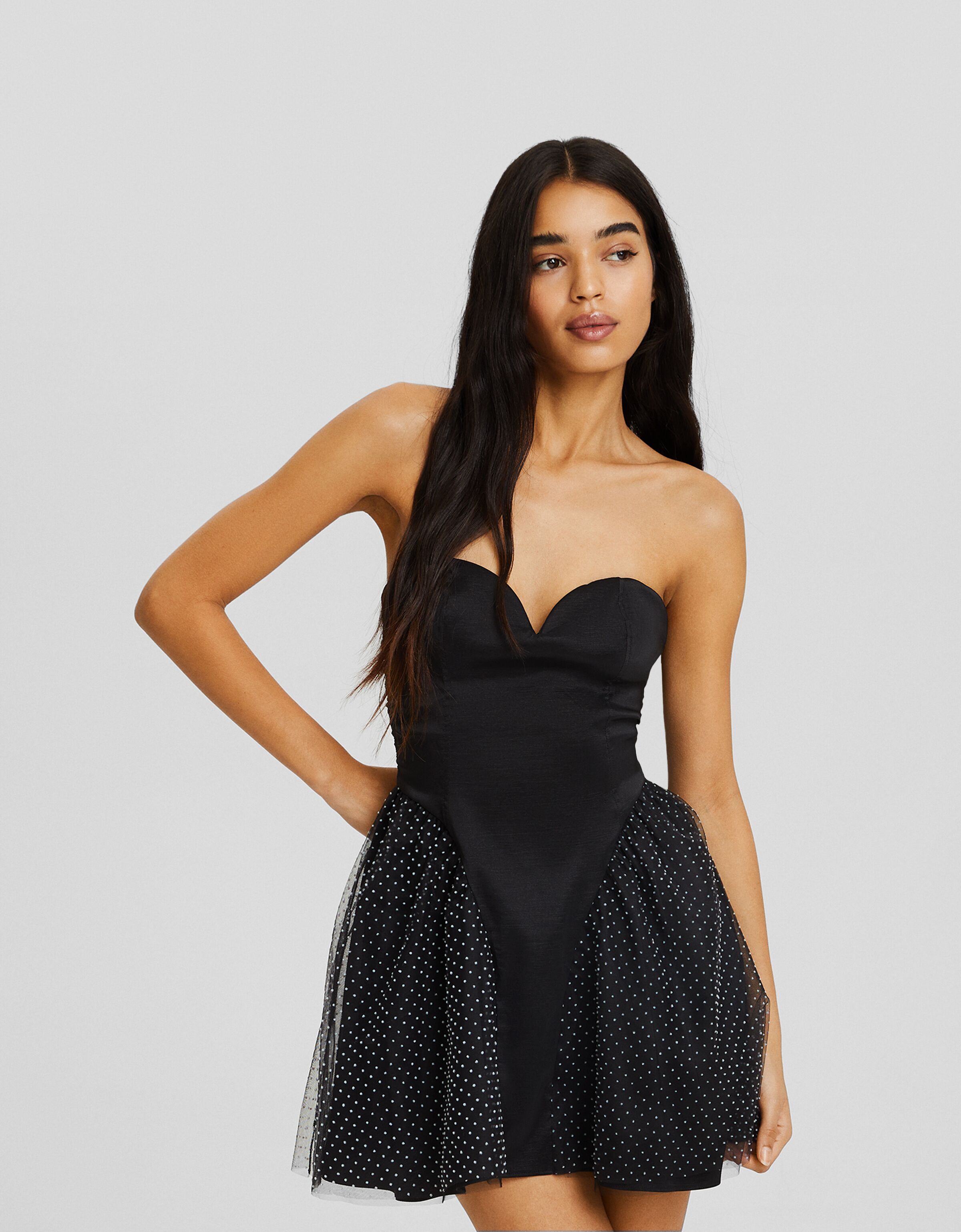 Vestido mini bandeau tafeta plumeti