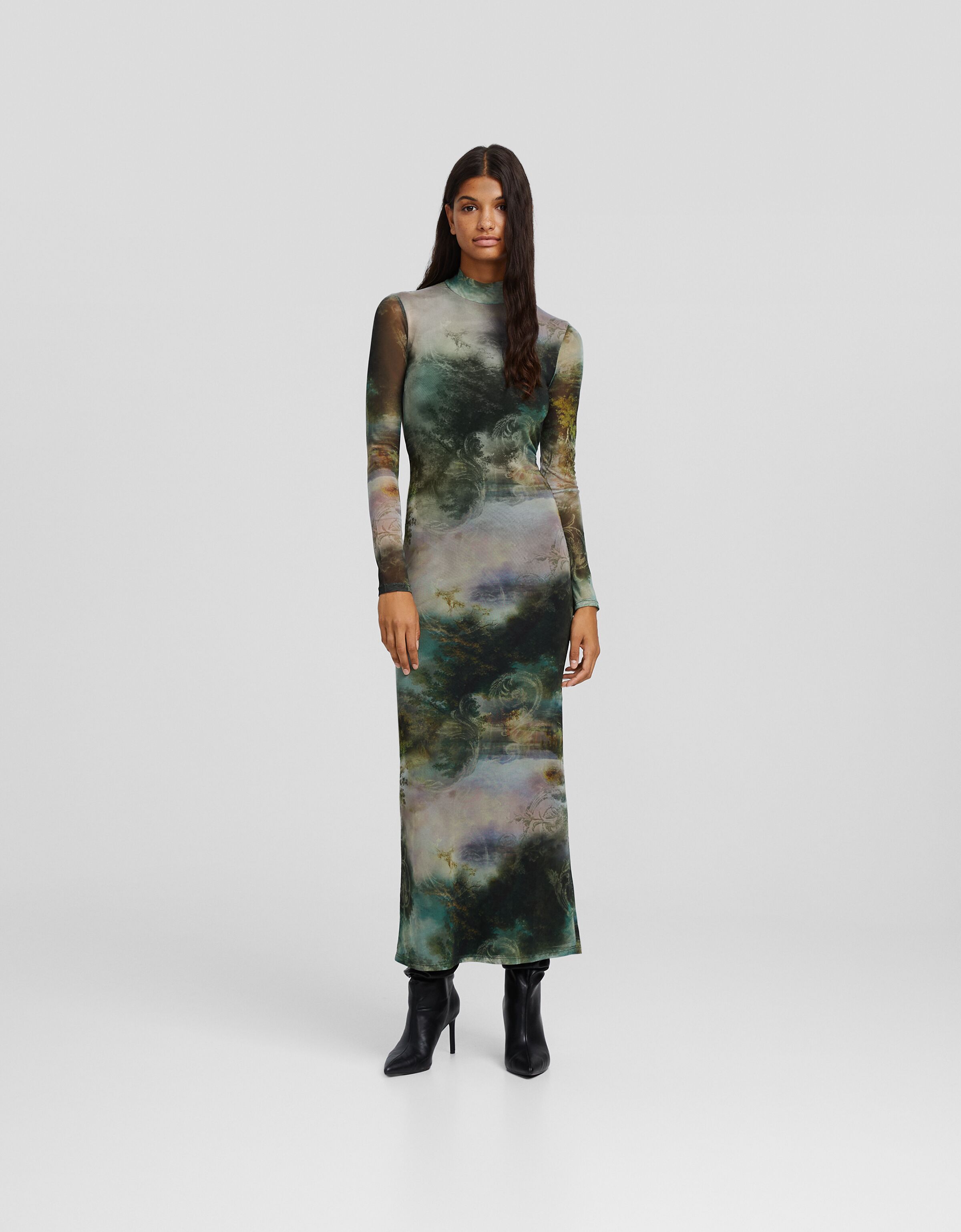 Vestido largo manga larga print