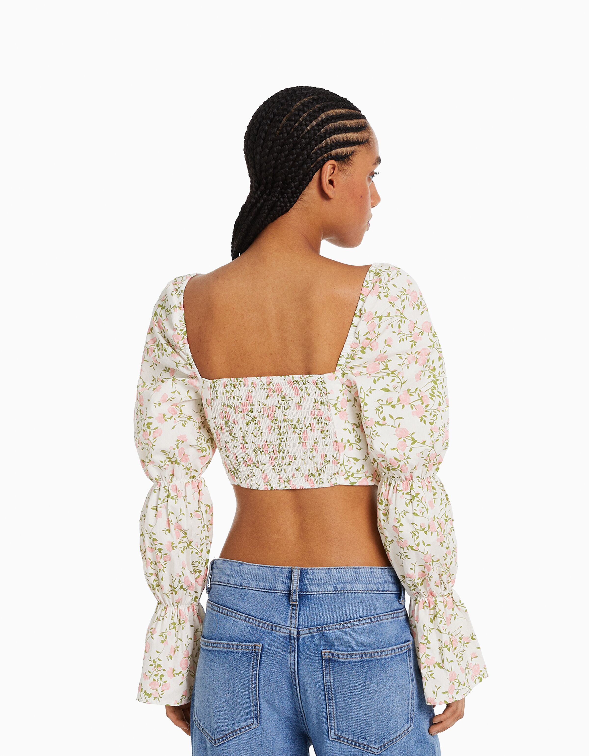 Blusa corsé cropped manga larga