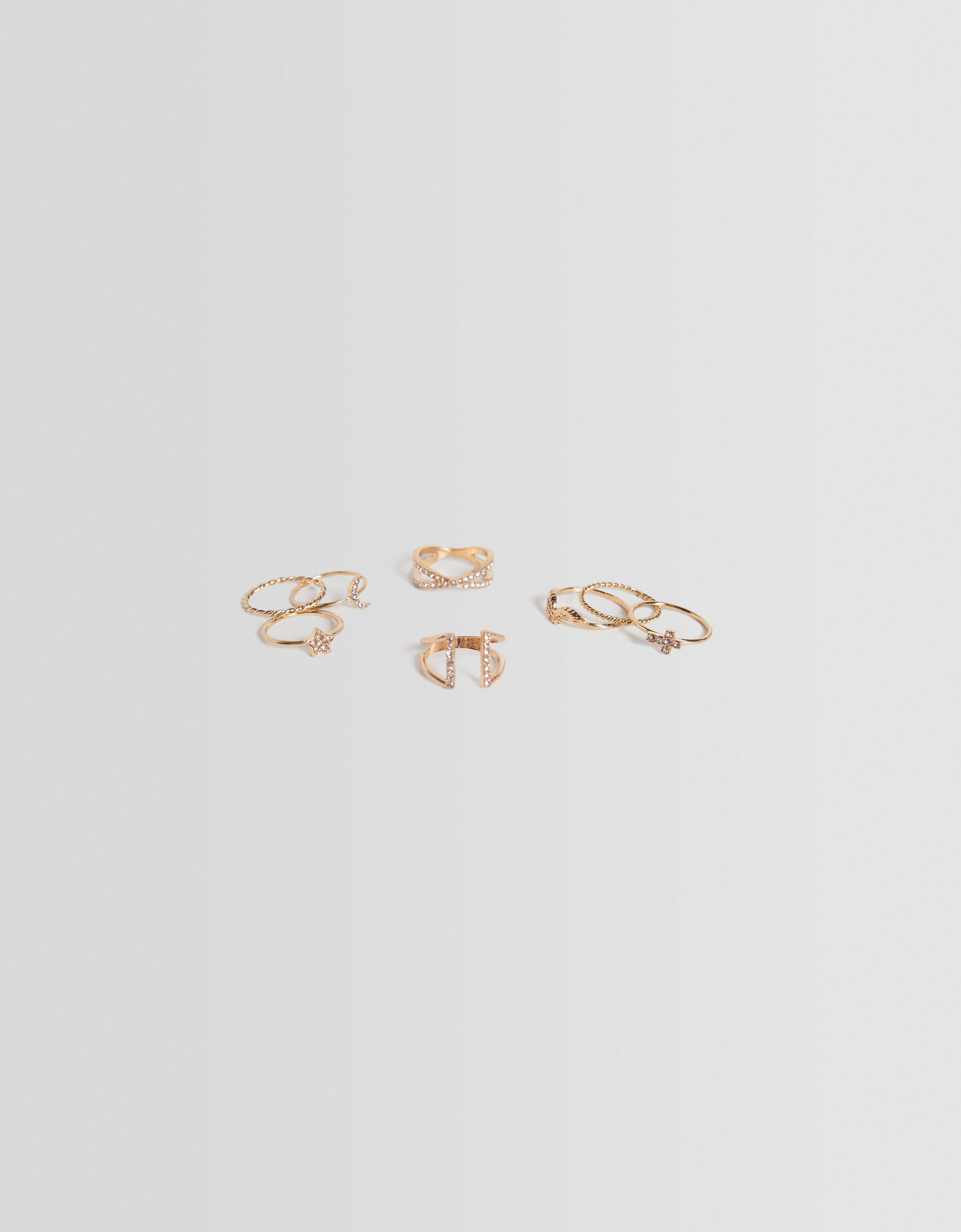 Set 8 anillos cruz luna estrella pedrería