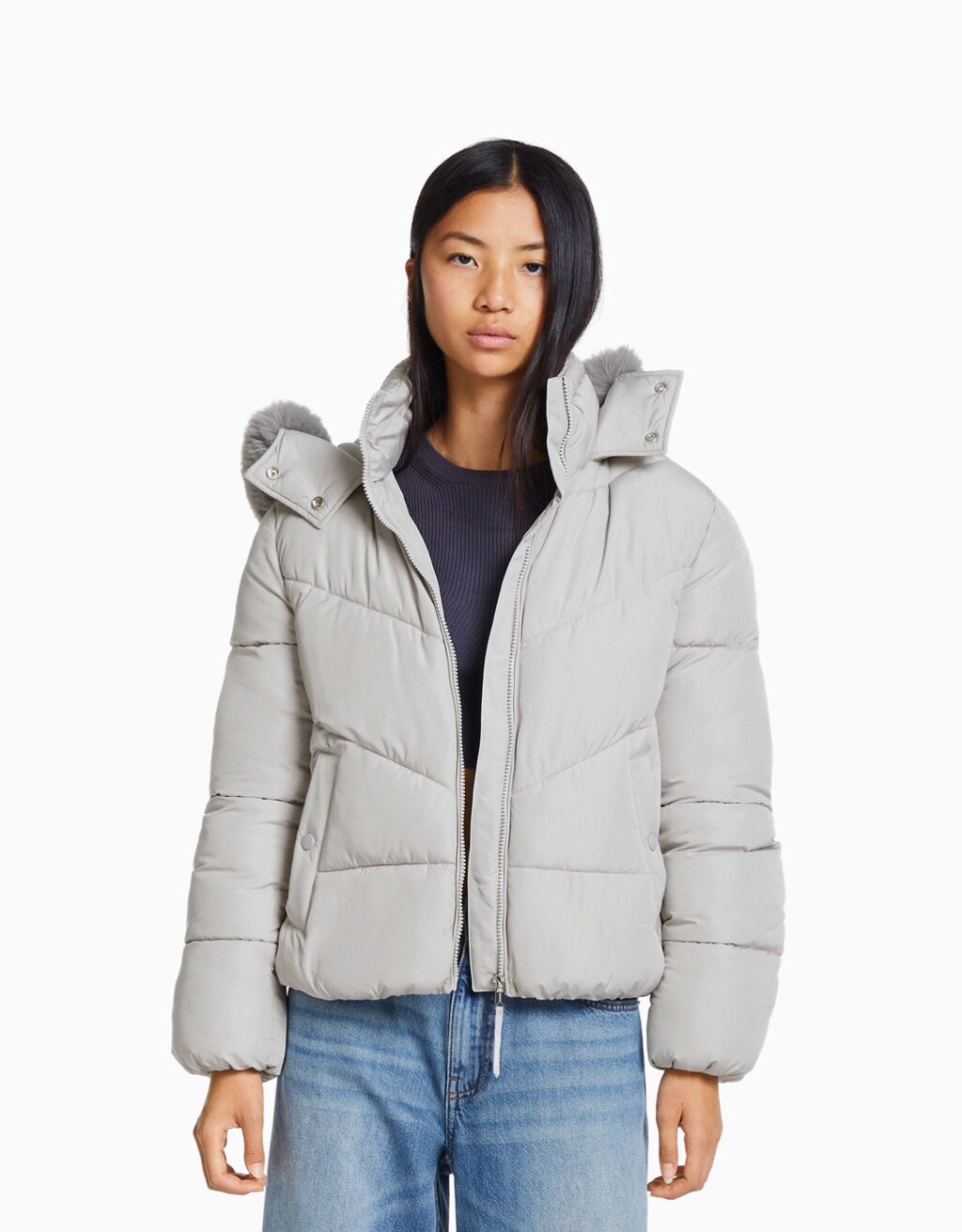 Cazadora acolchada capucha pelo