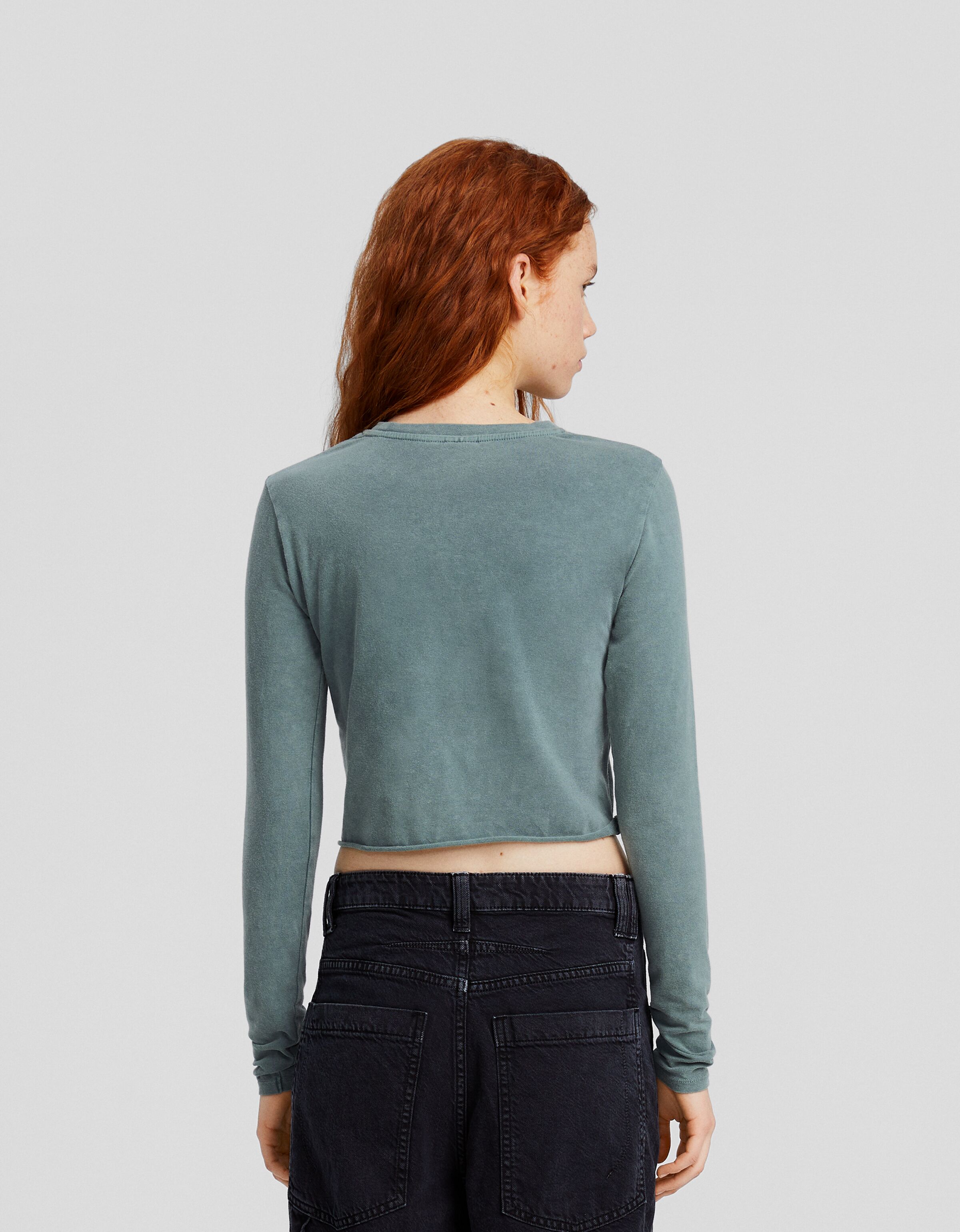 Camiseta manga larga cropped print