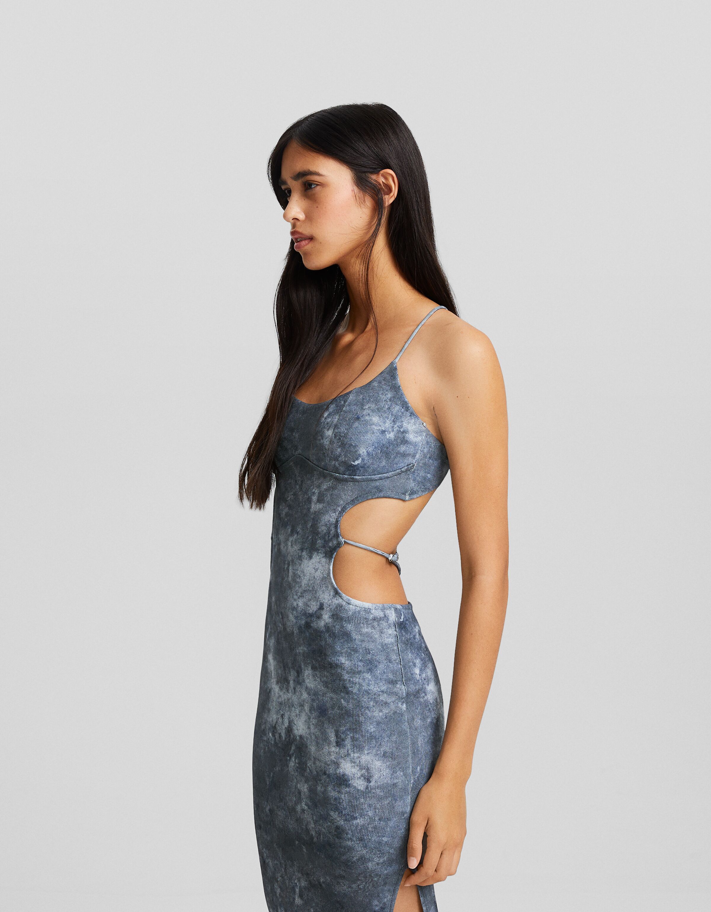 Vestido midi tirantes rib cut out print