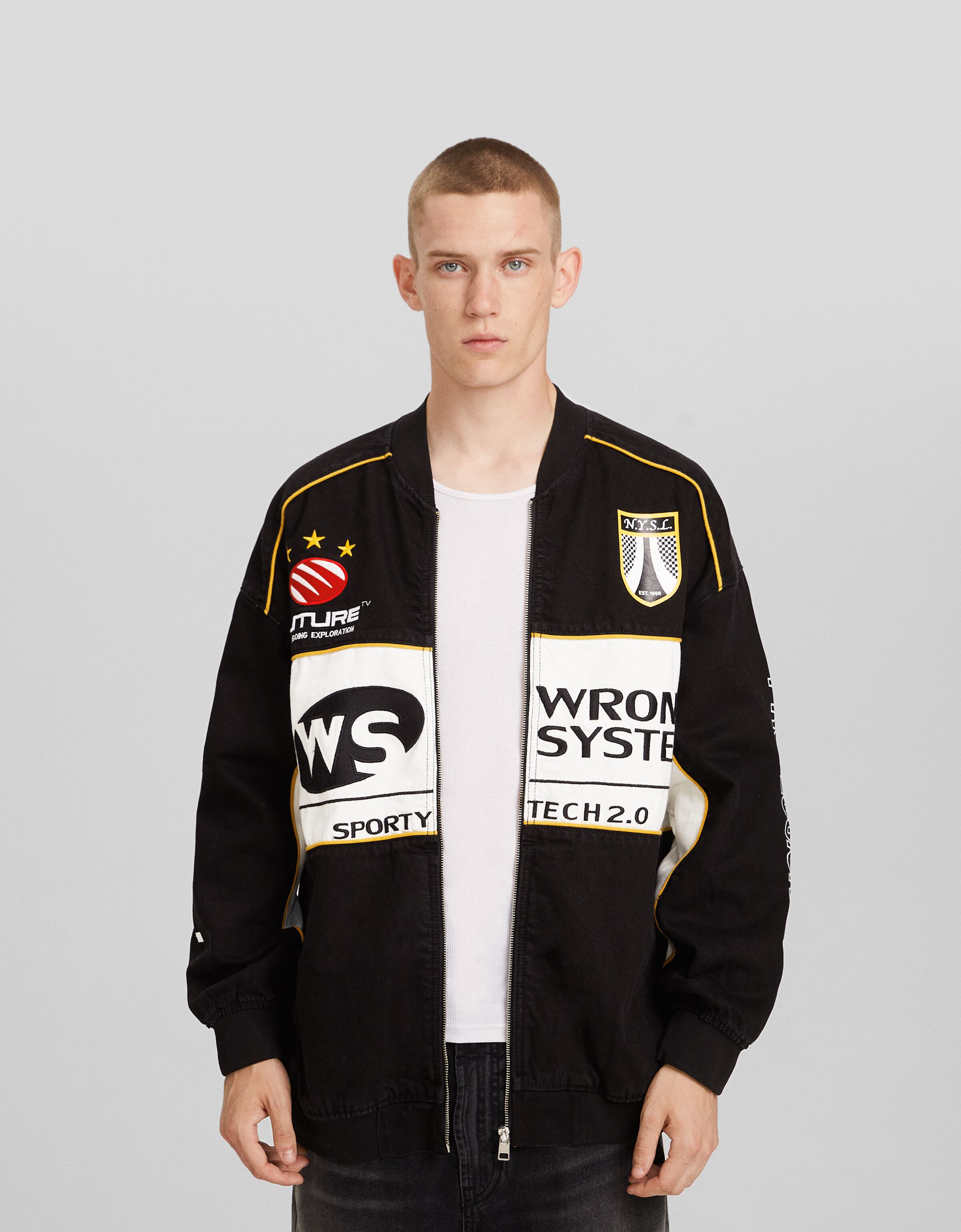 Cazadora denim bomber racing