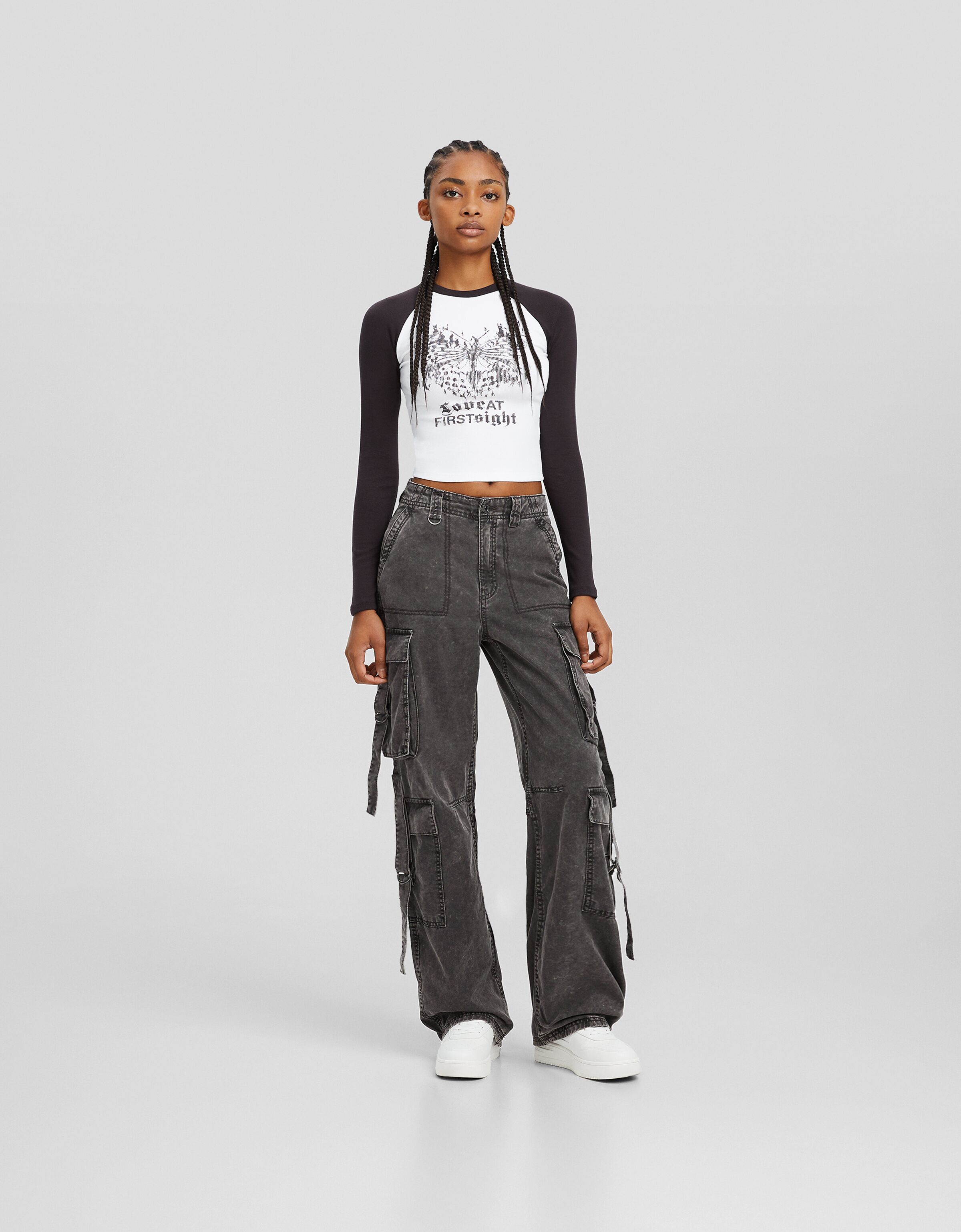 Pantalón cargo algodón tiras