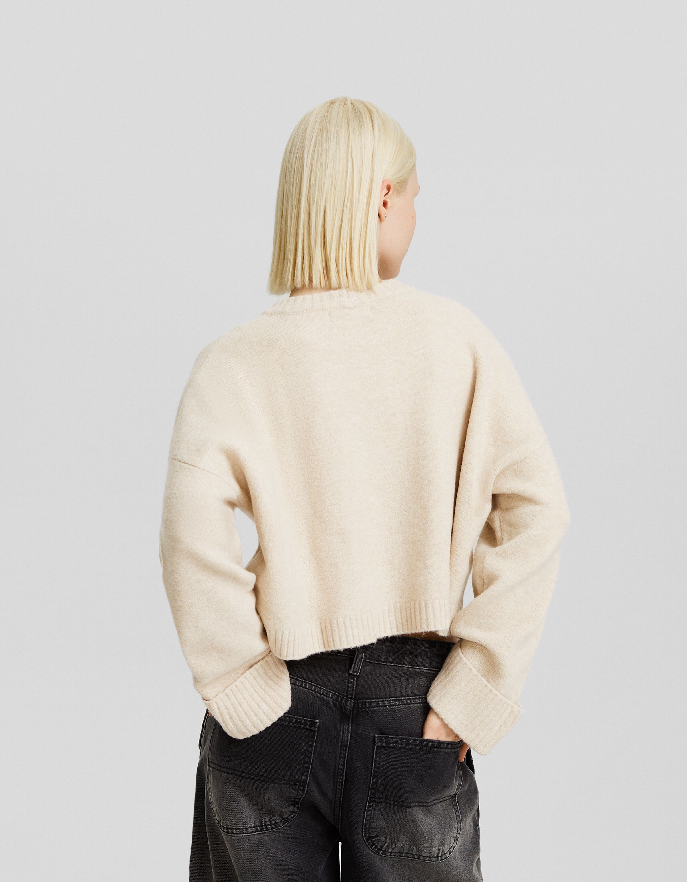 Jersey cropped cuello redondo