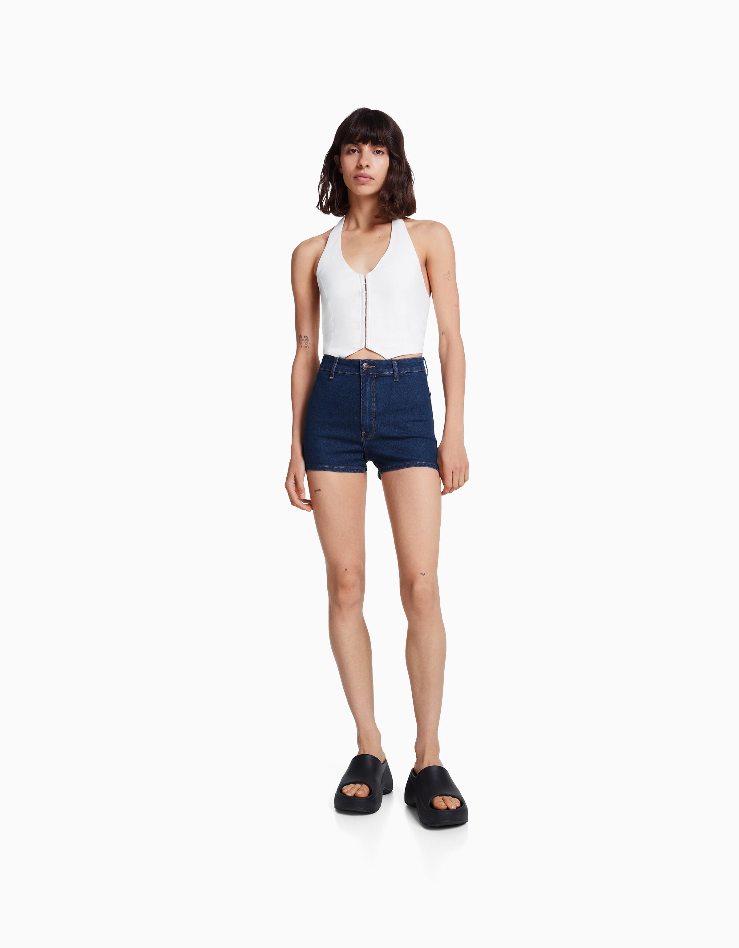 Short denim high waist elástico