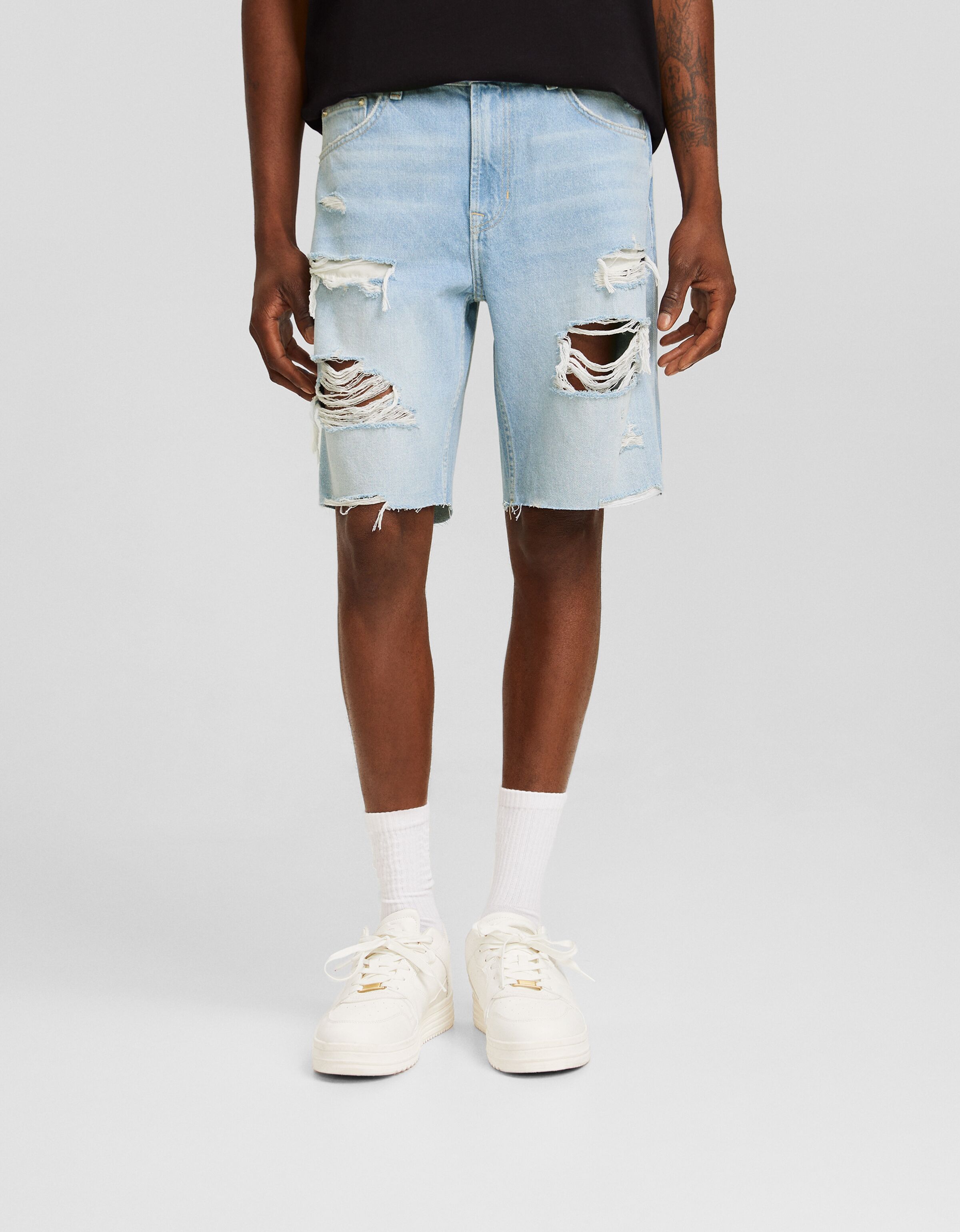 Bermuda denim slim fit rotos