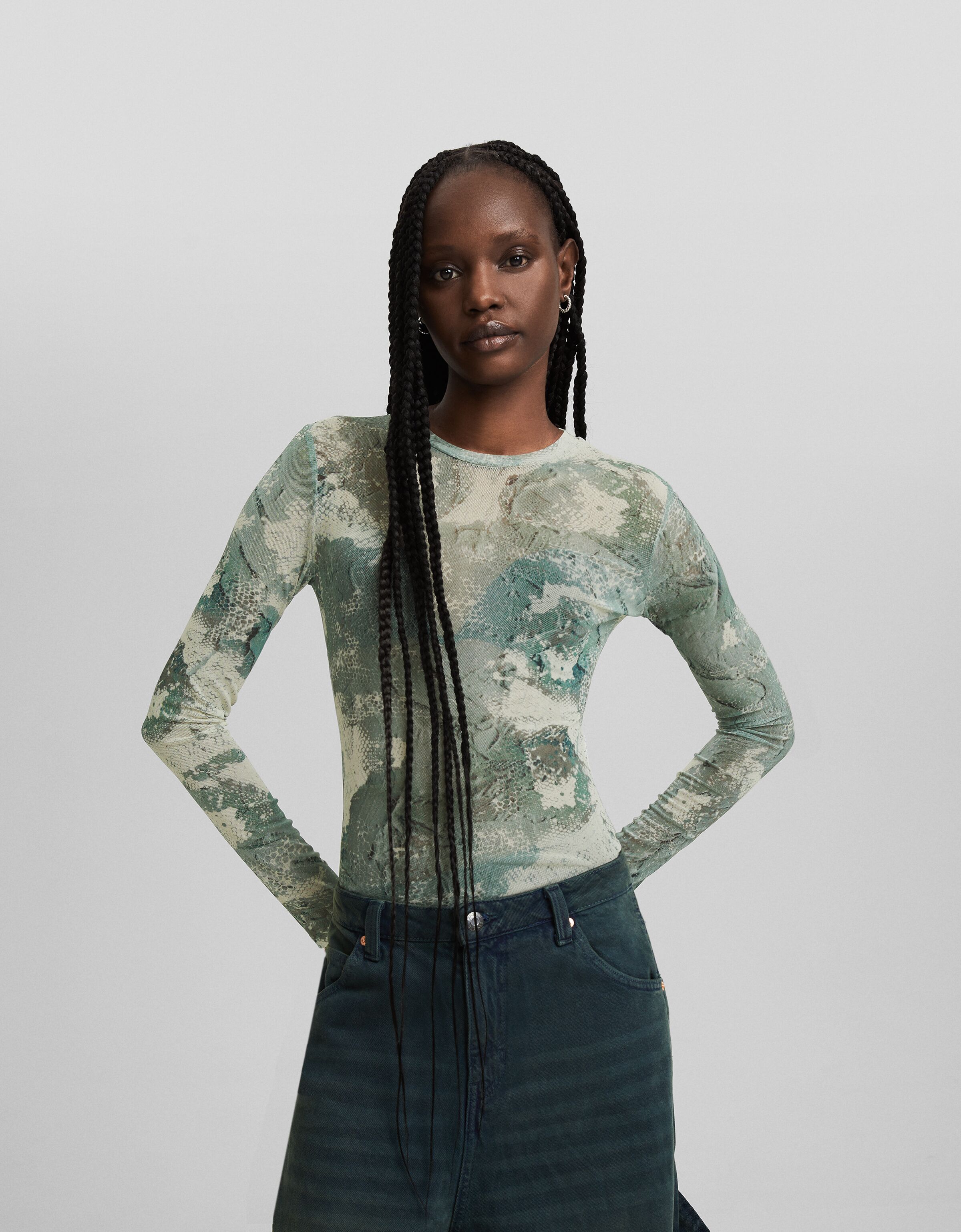 Body manga larga tul animal print