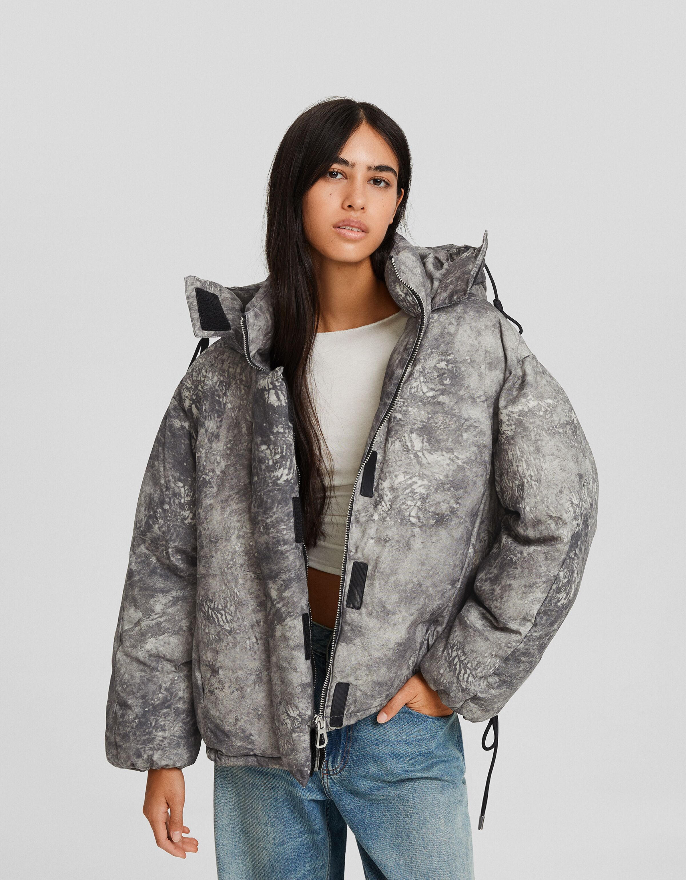 Cazadora acolchada oversize print