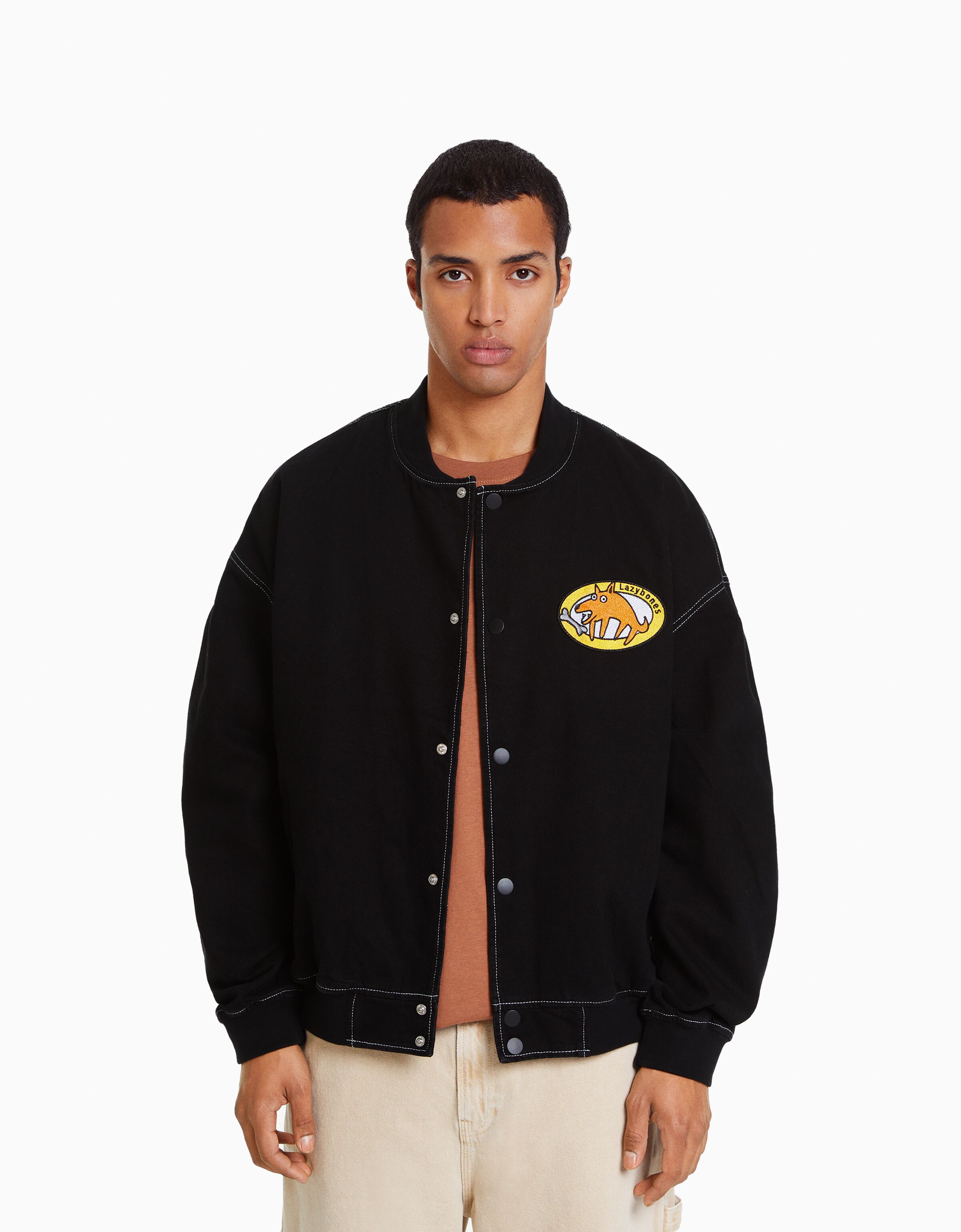 Cazadora denim bomber hilo contraste