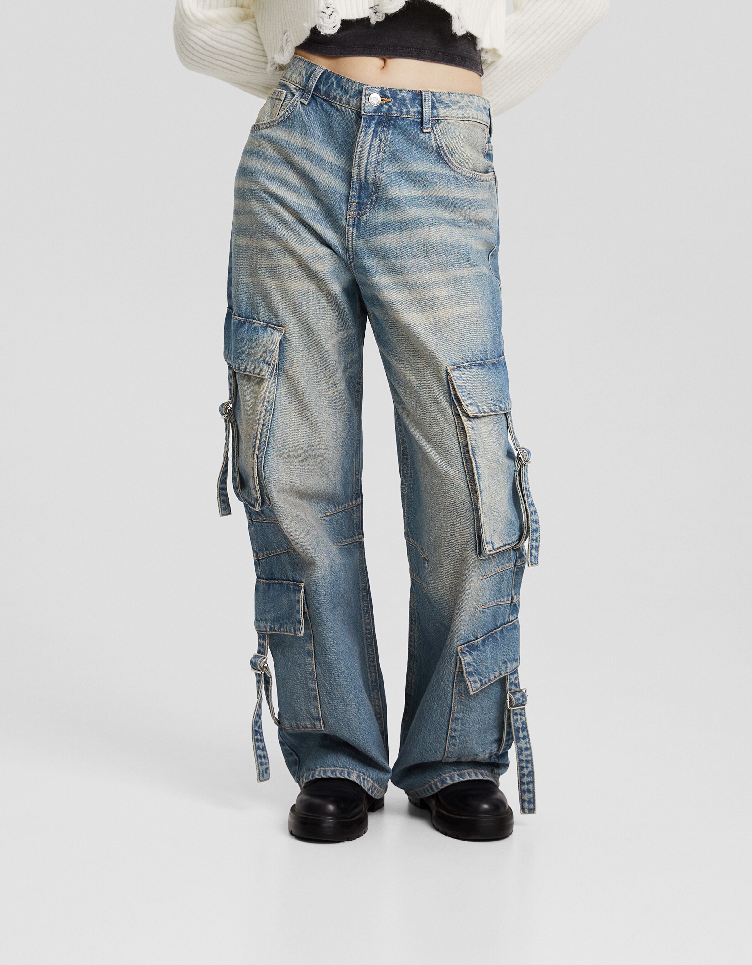 Jeans baggy cargo tiras