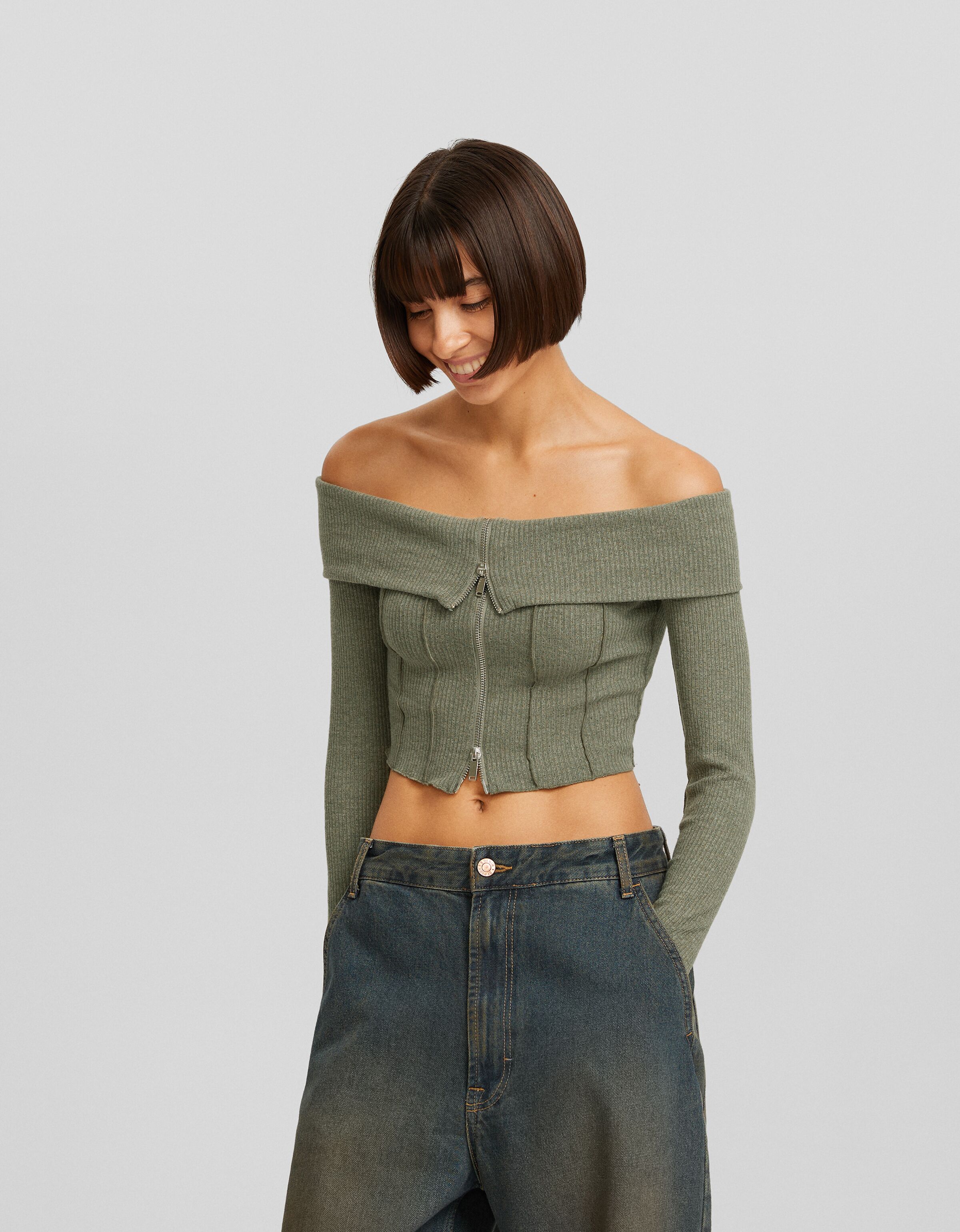 Cárdigan bardot punto cremallera