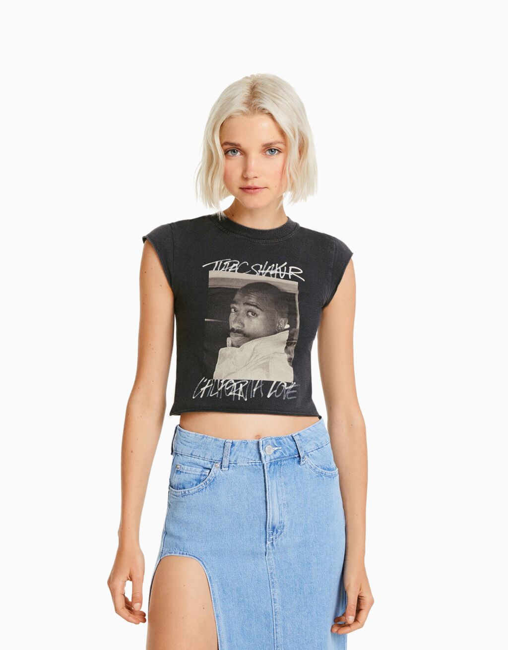Camiseta Tupac sin mangas cropped print