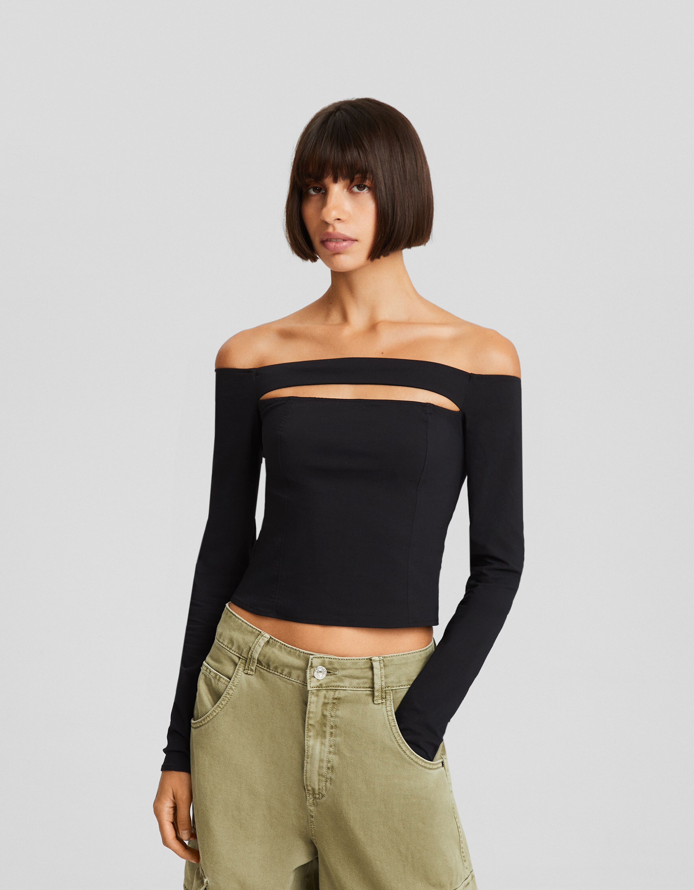 Blusa manga larga cut out bengalina