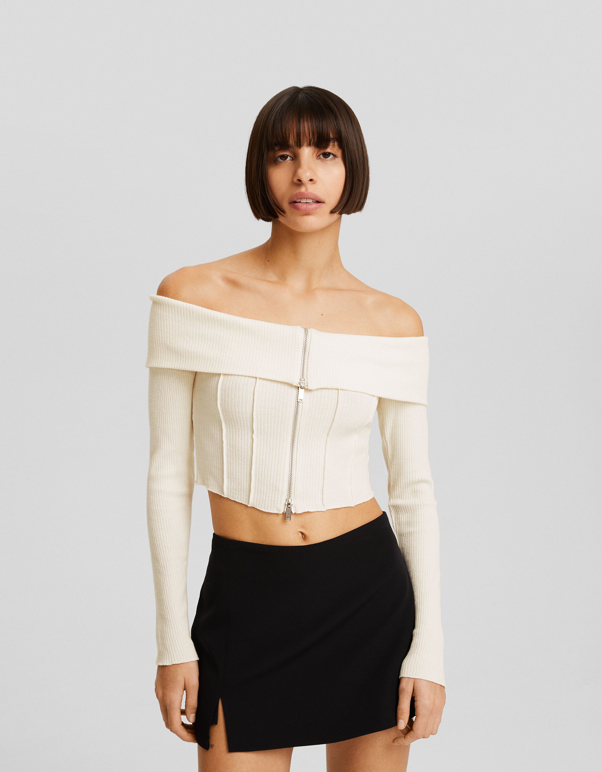 Cárdigan bardot punto cremallera