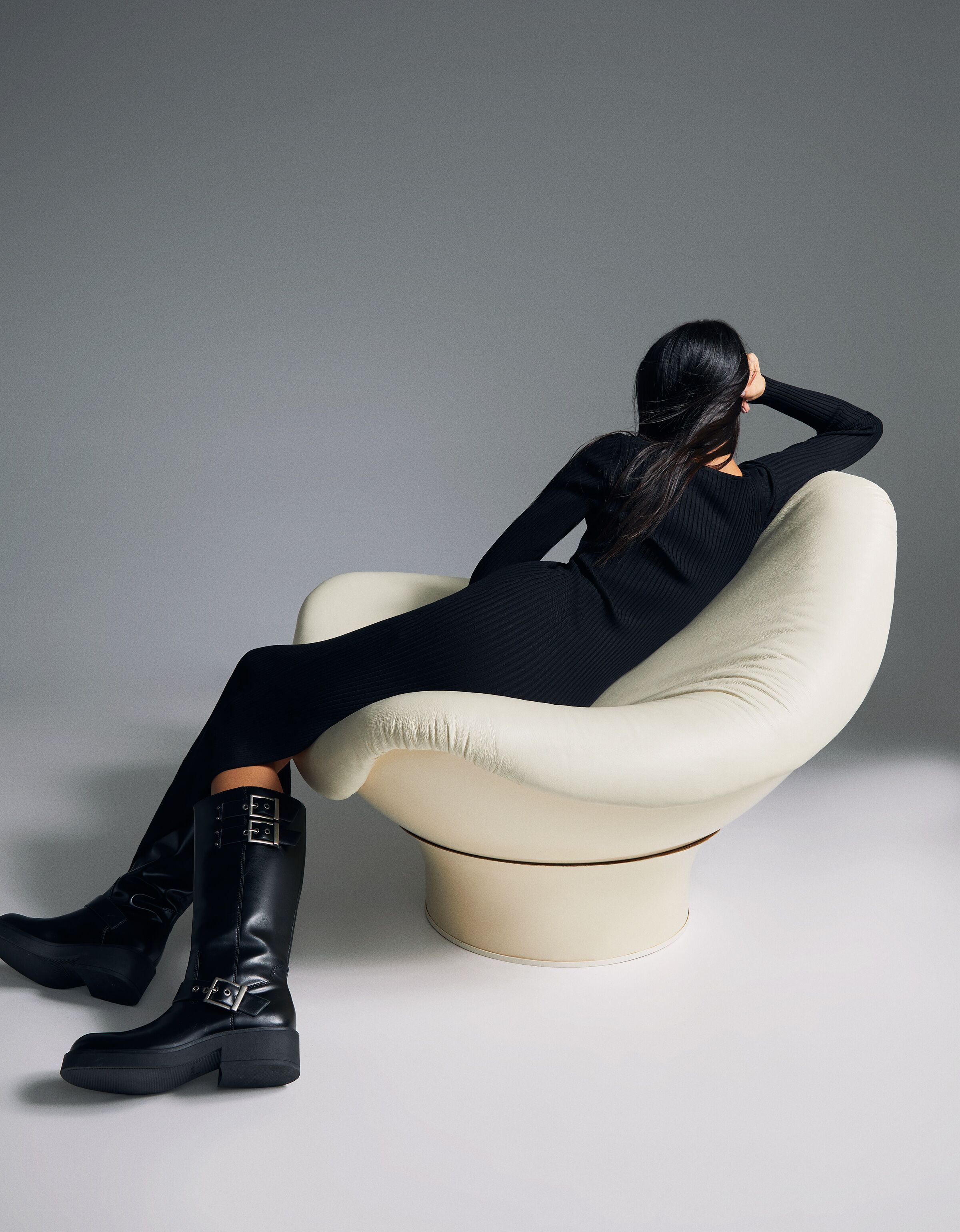 Vestido midi manga larga punto rib