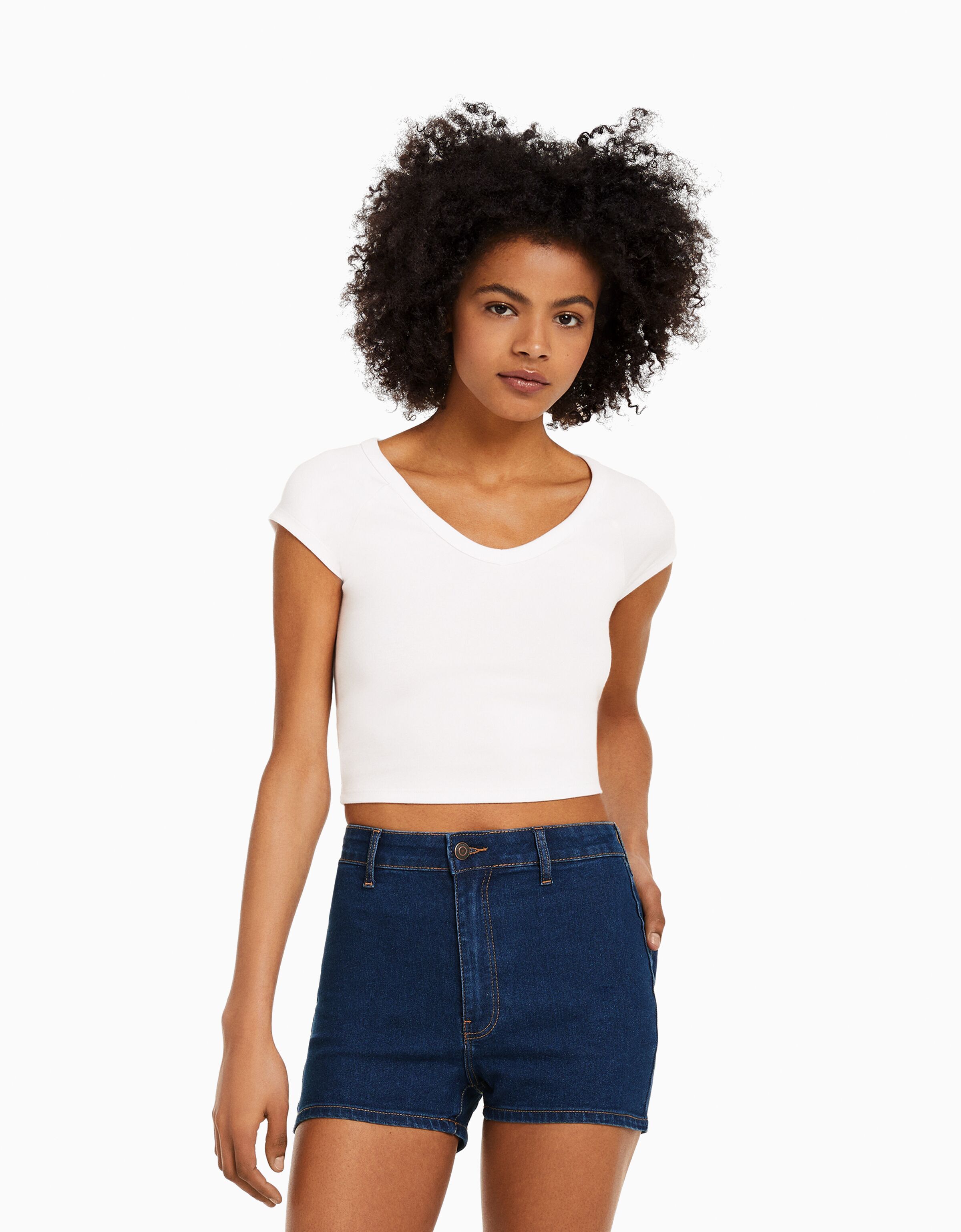 Short denim high waist elástico