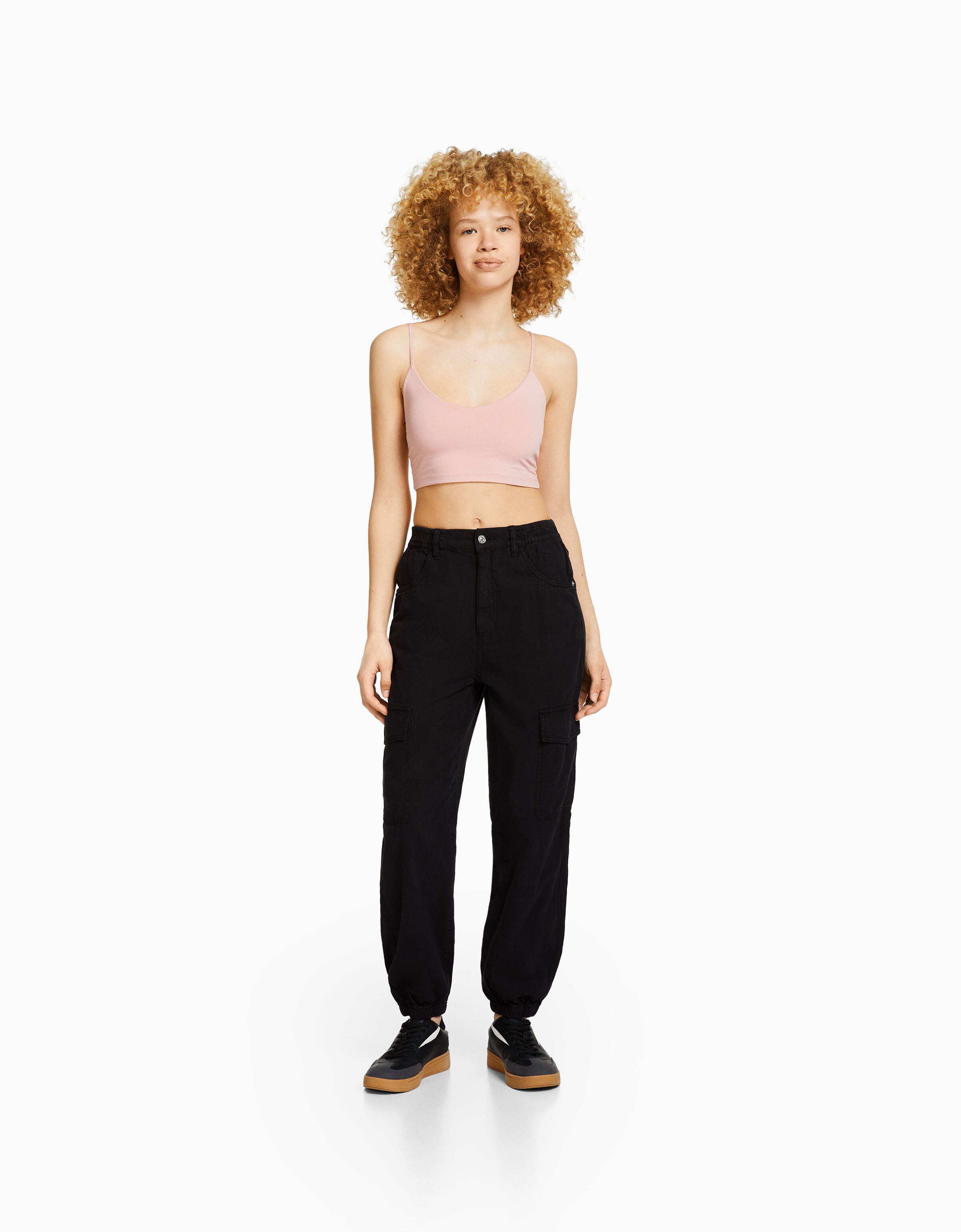 Pantalón jogger algodón cintura frunce bolsillos