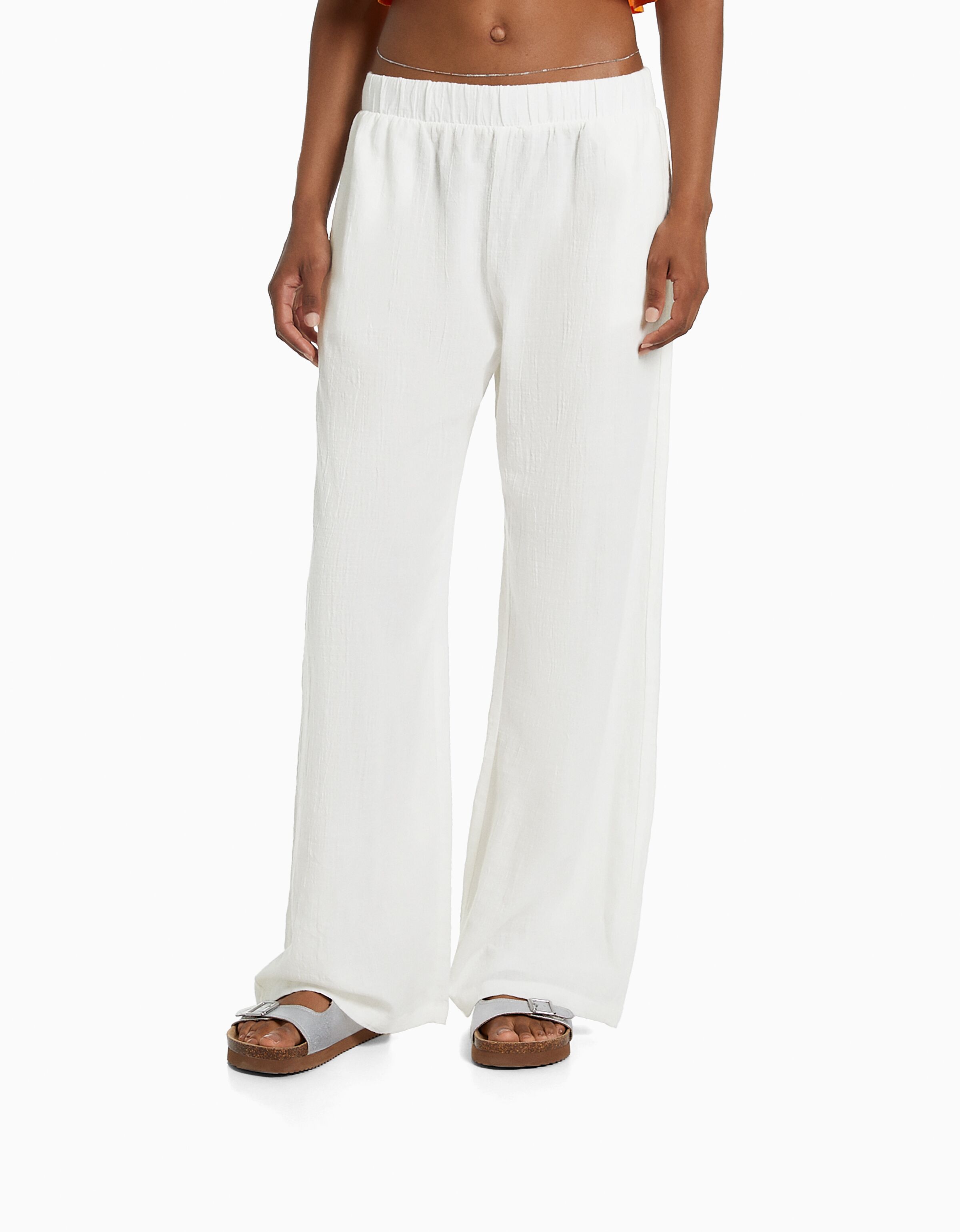 Pantalón wide leg algodón rústico