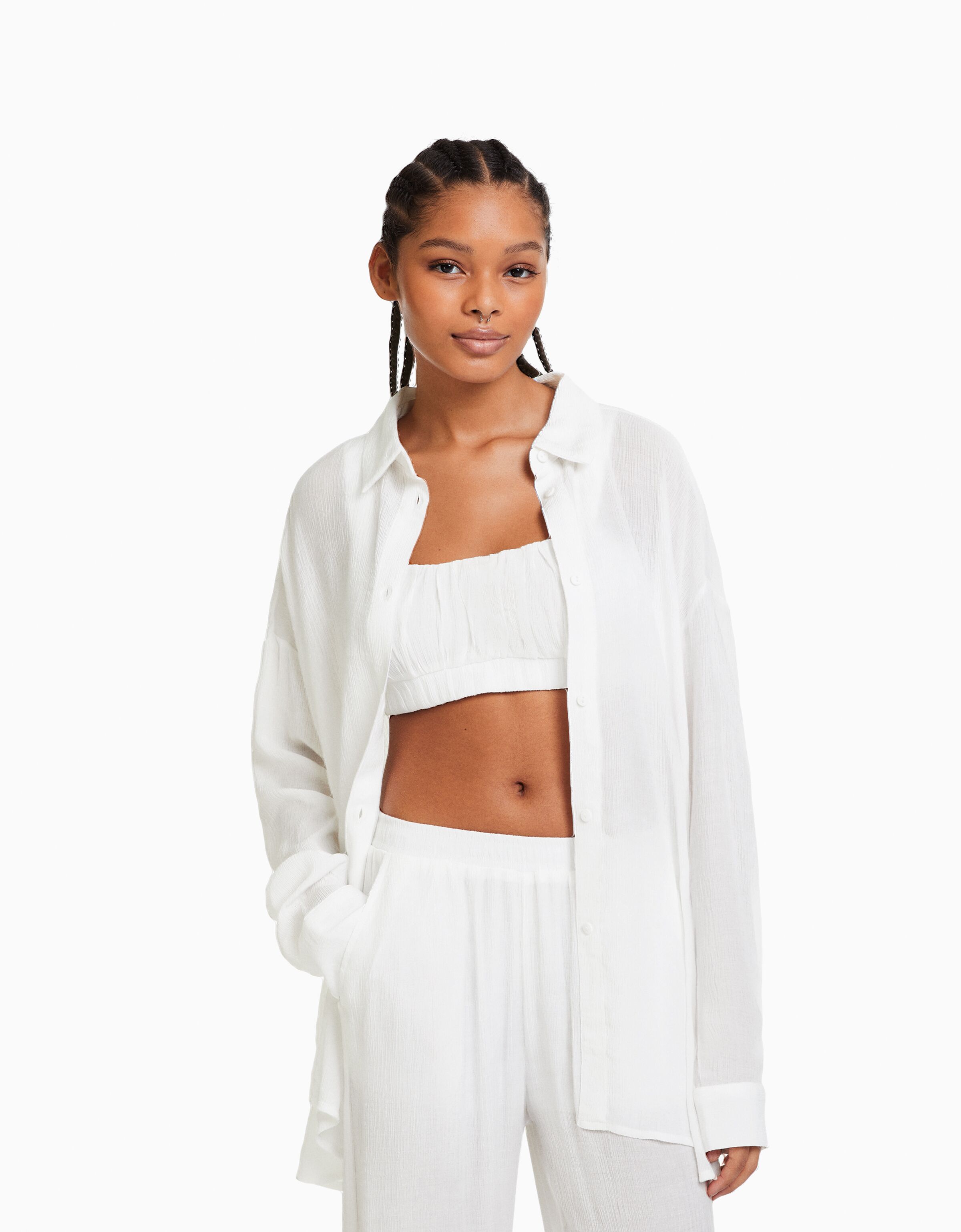 Camisa manga larga oversize bambula