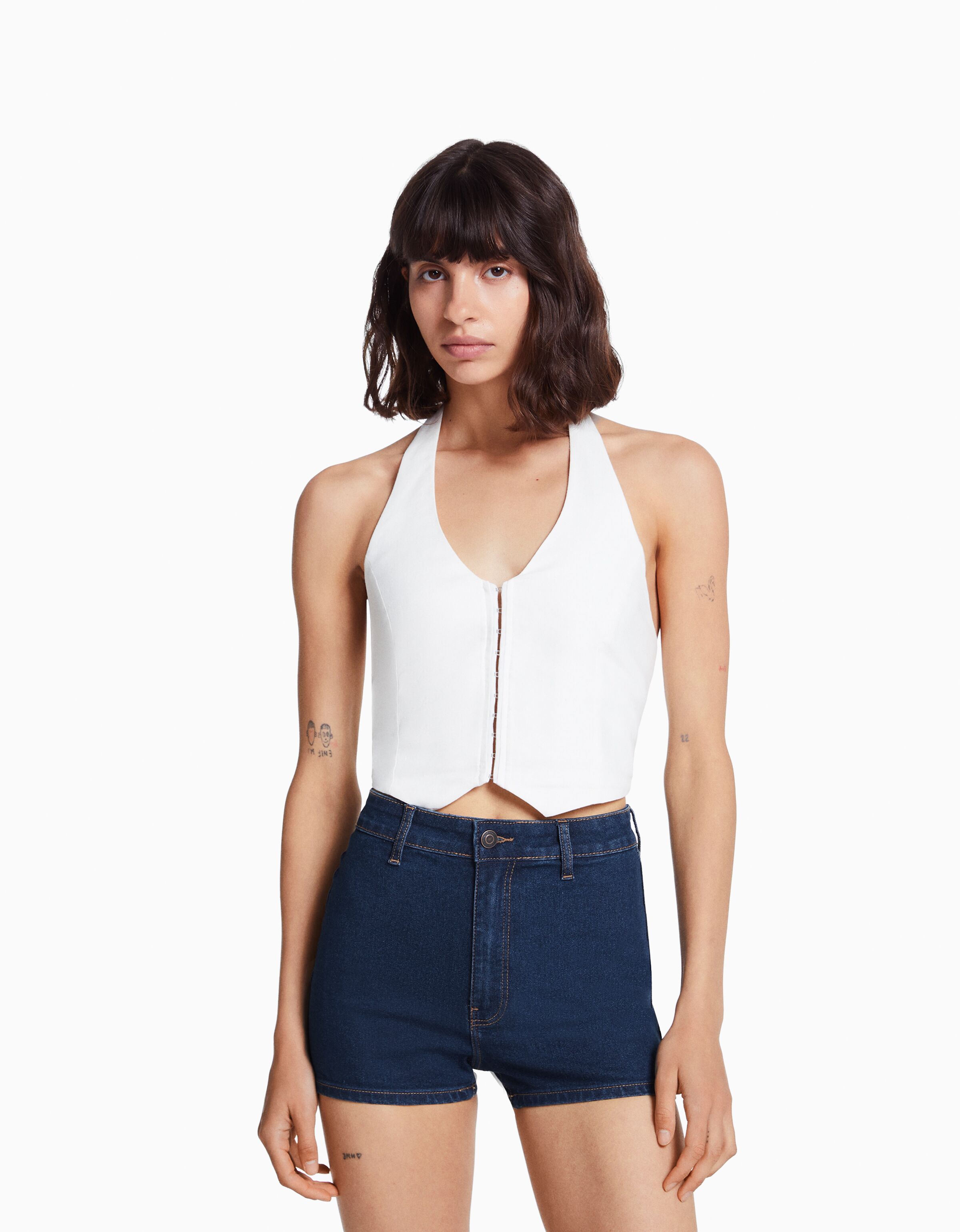 Short denim high waist elástico
