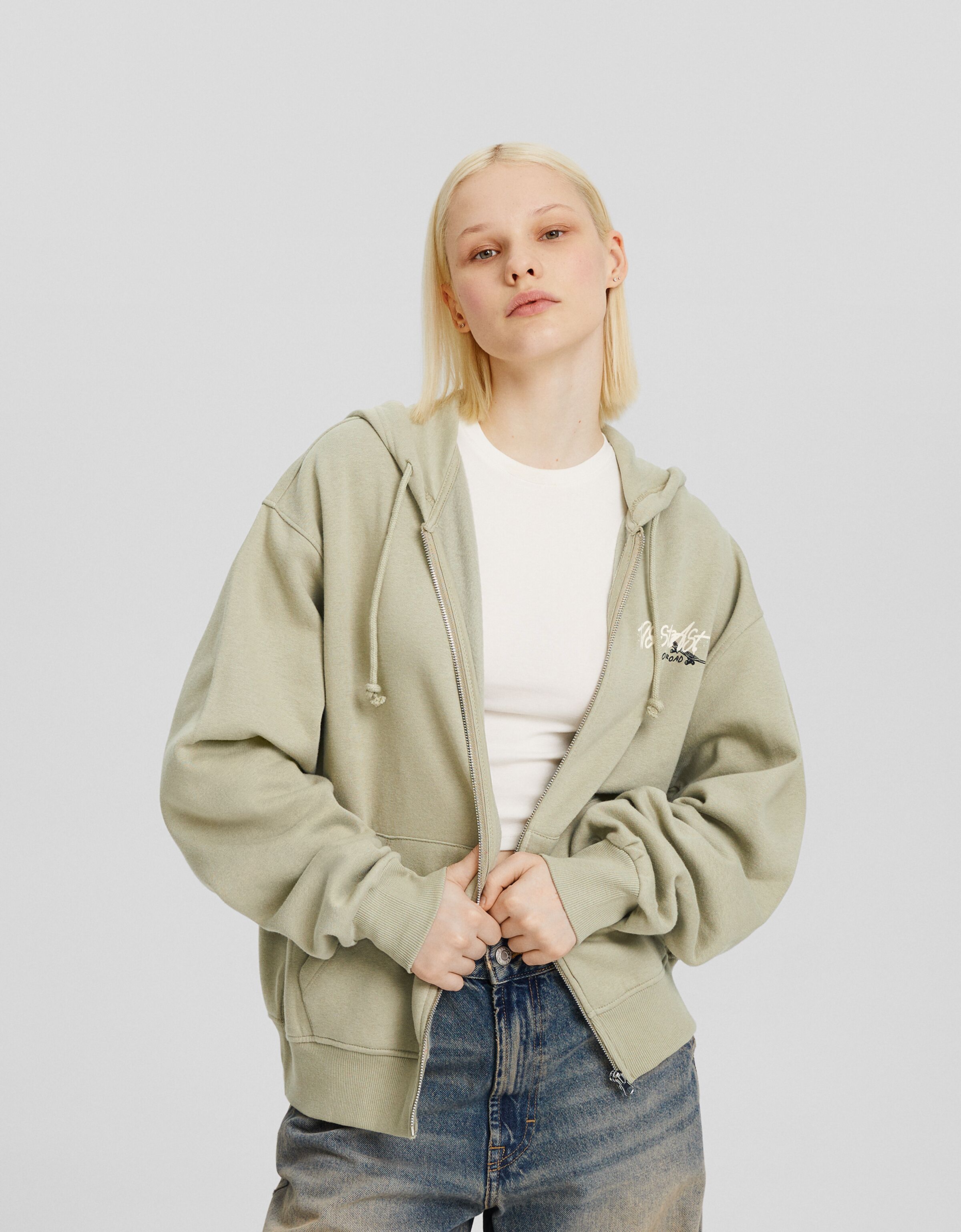 Sudadera cremallera capucha oversize print