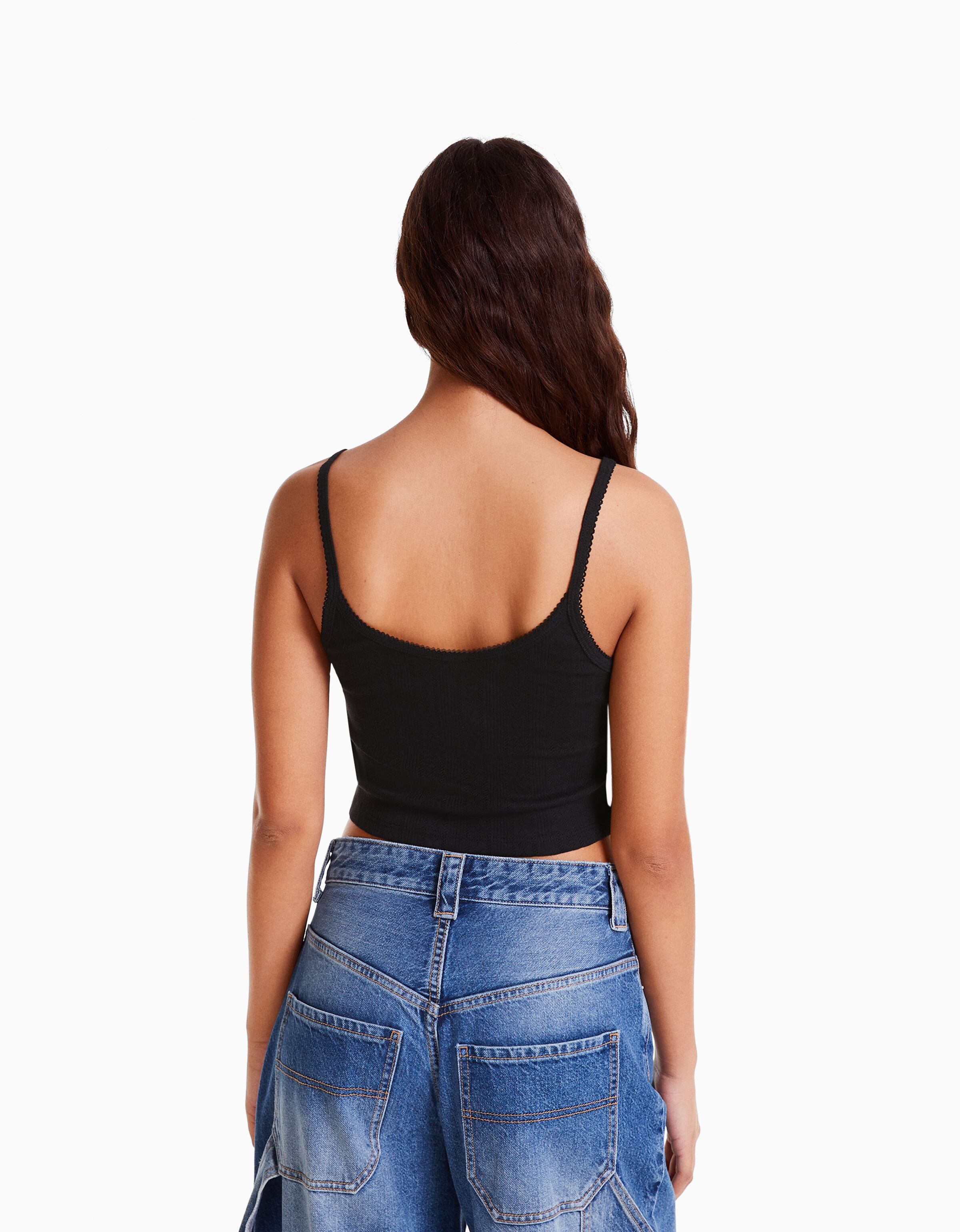 Top tirantes punto pointelle rib