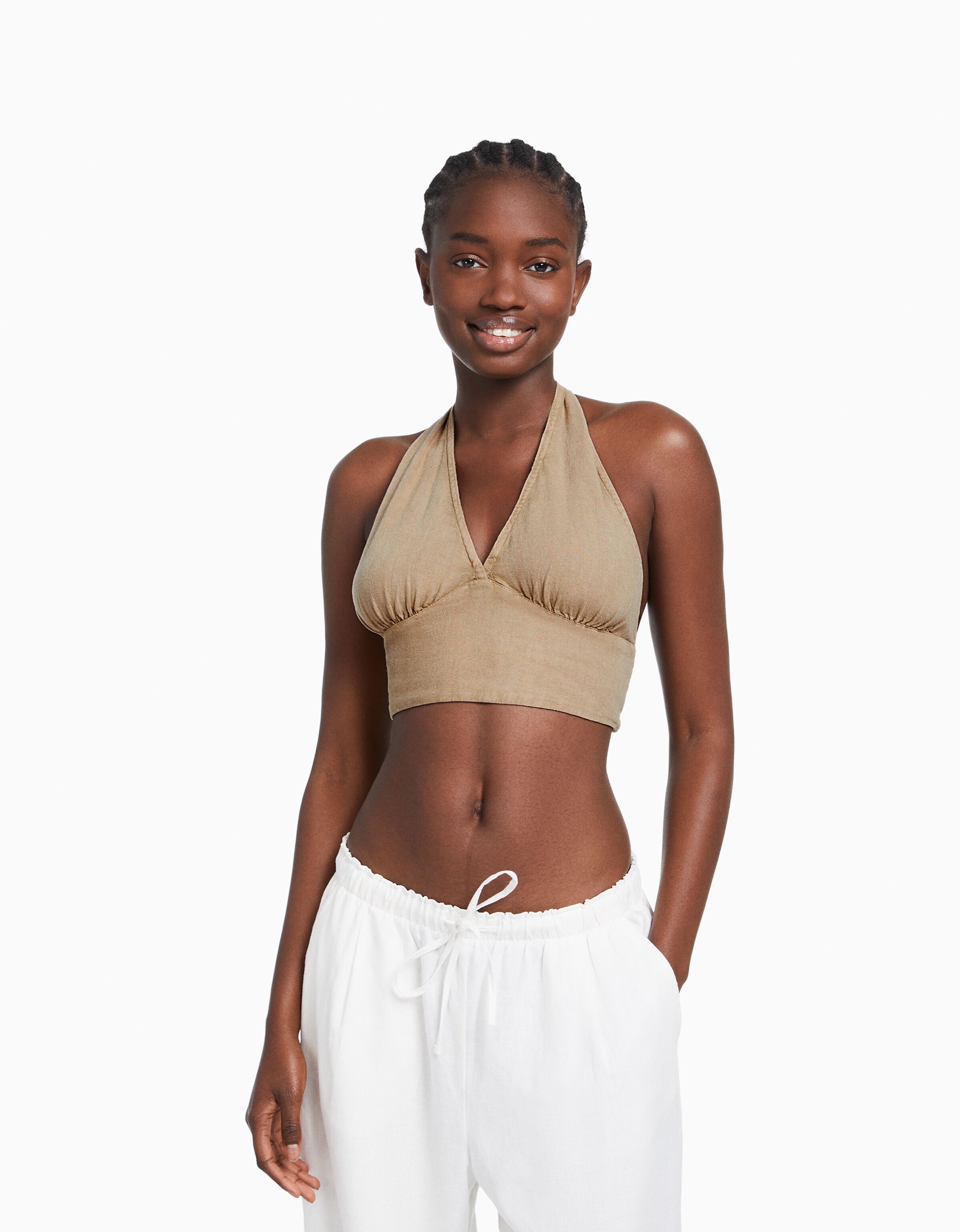 Top cropped rústico con lino