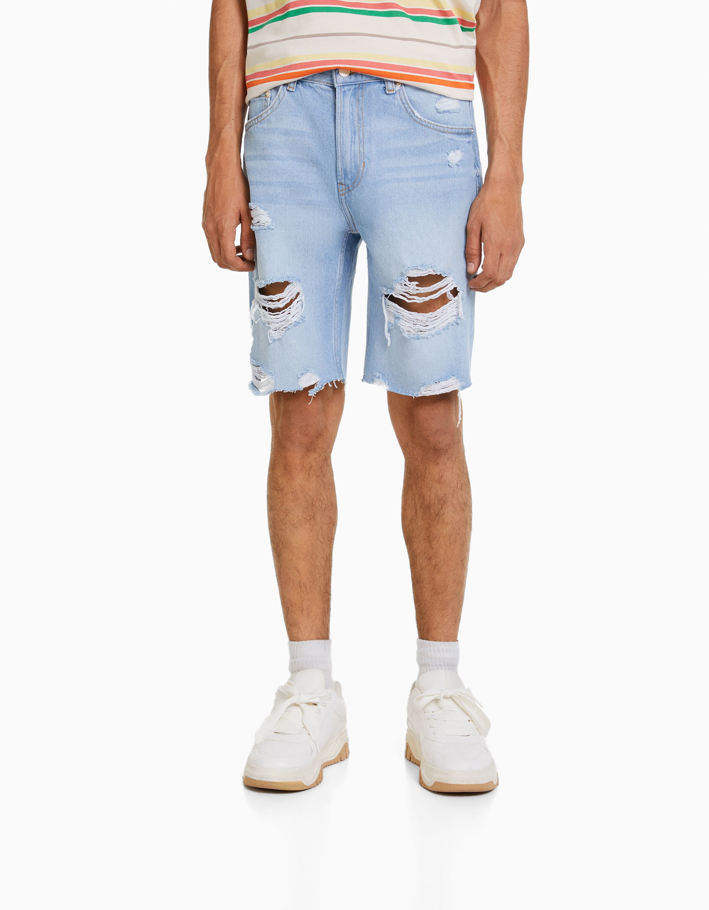 Bermuda denim slim fit rotos