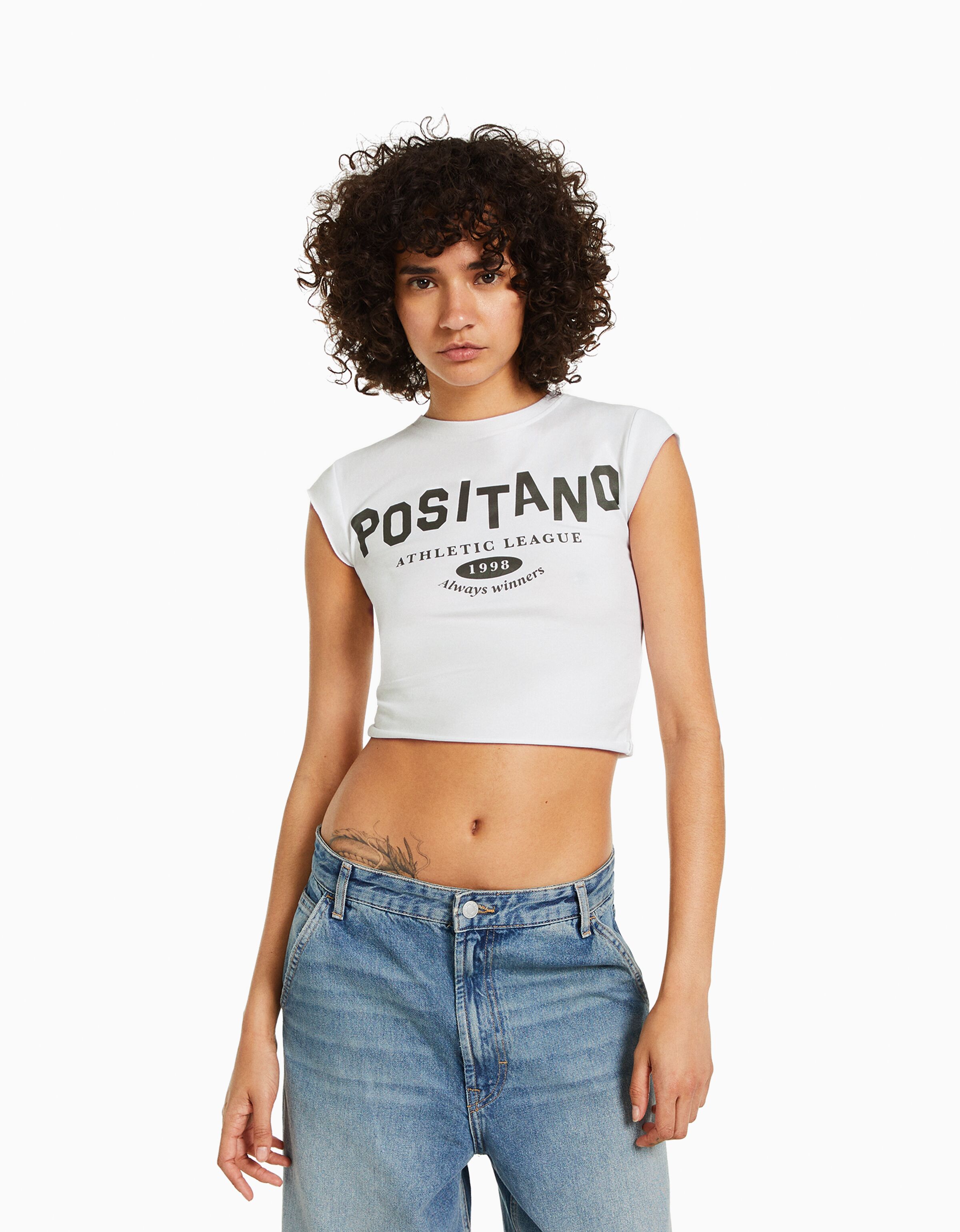 Camiseta manga corta cropped print