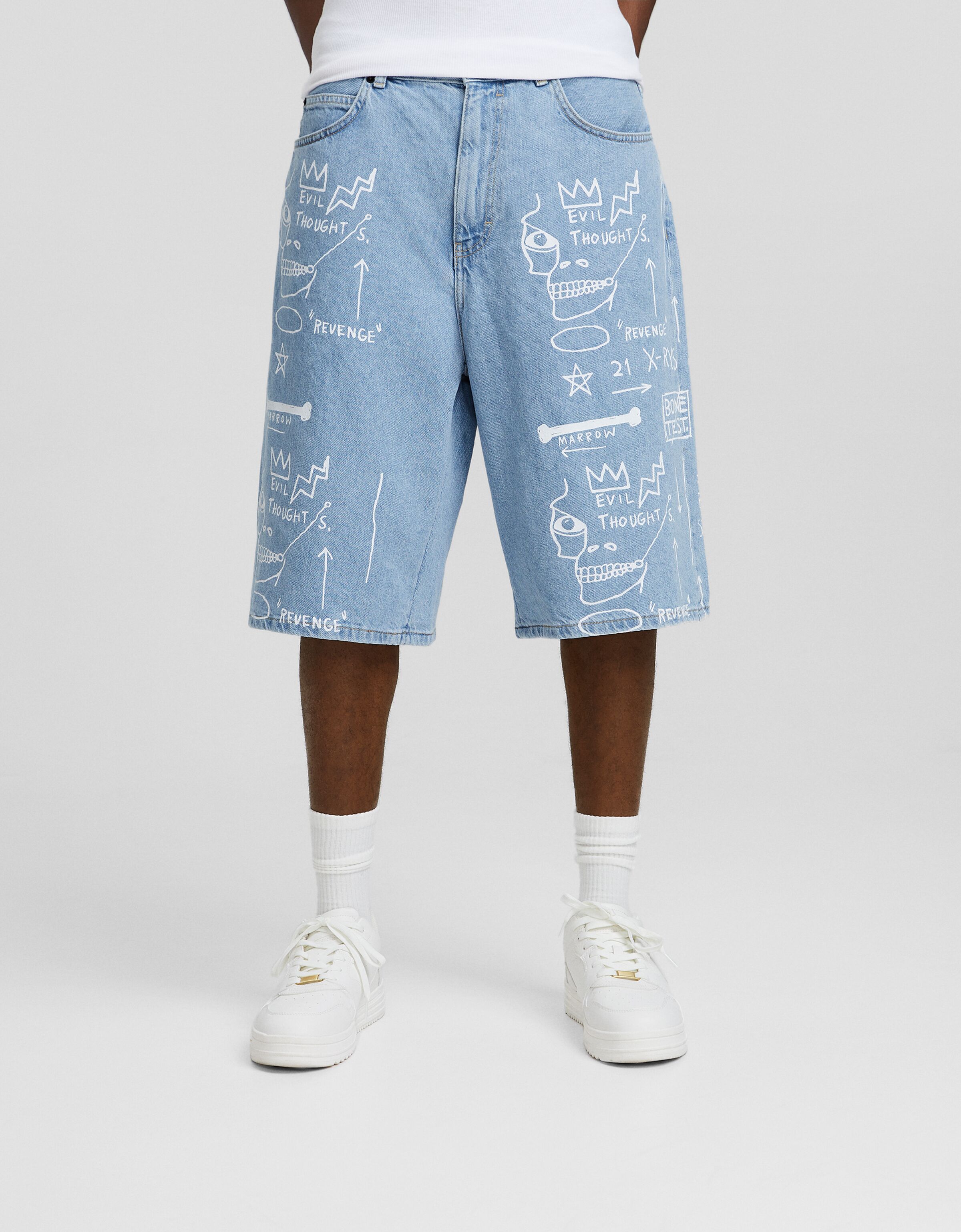 Bermuda denim Jean-Michel Basquiat print