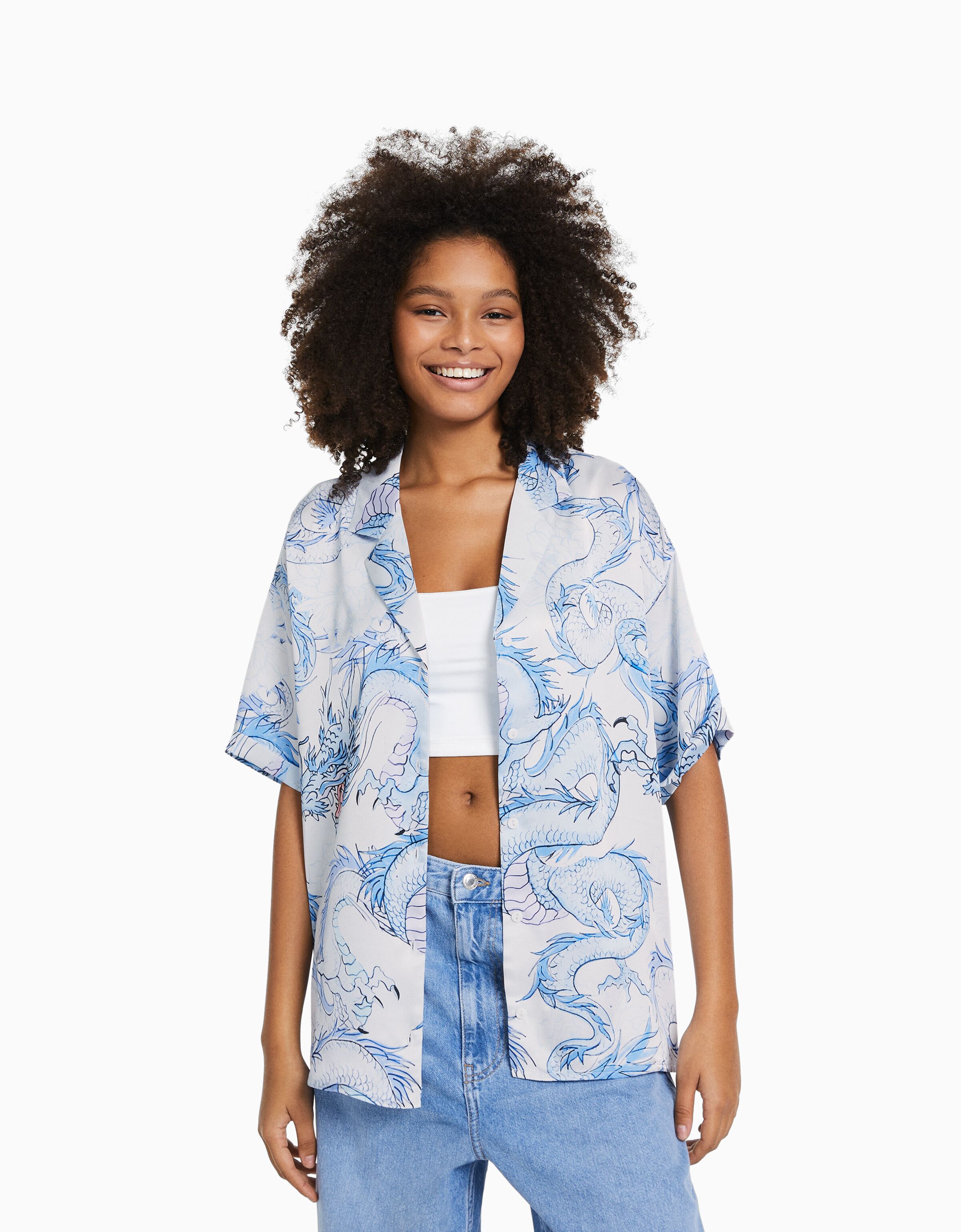Camisa manga corta oversize satinada print