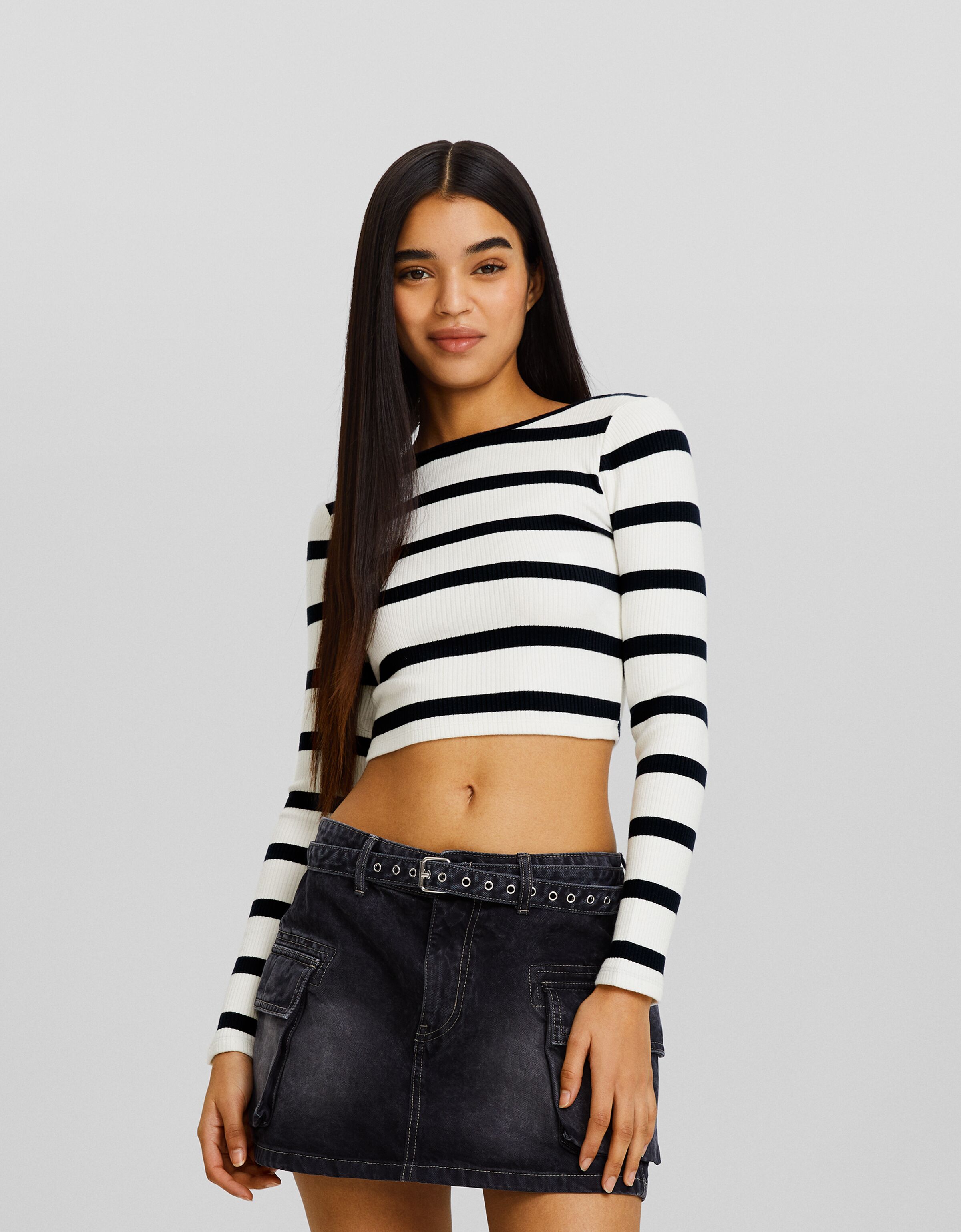 Camiseta manga larga punto espalda descubierta rayas